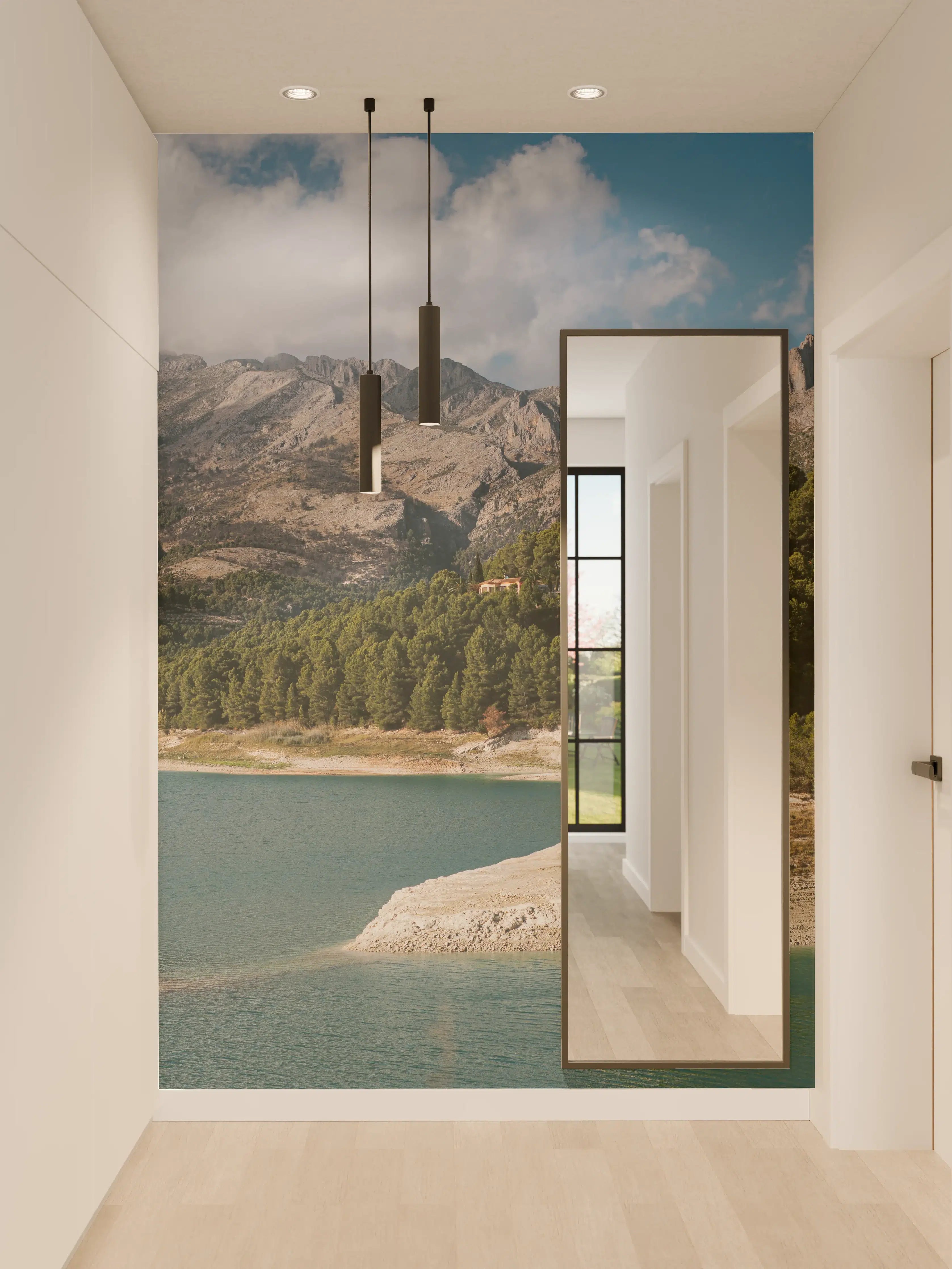 Wandverkleidung Flur - Spektakulärer Bergsee mit umliegenden Bergen