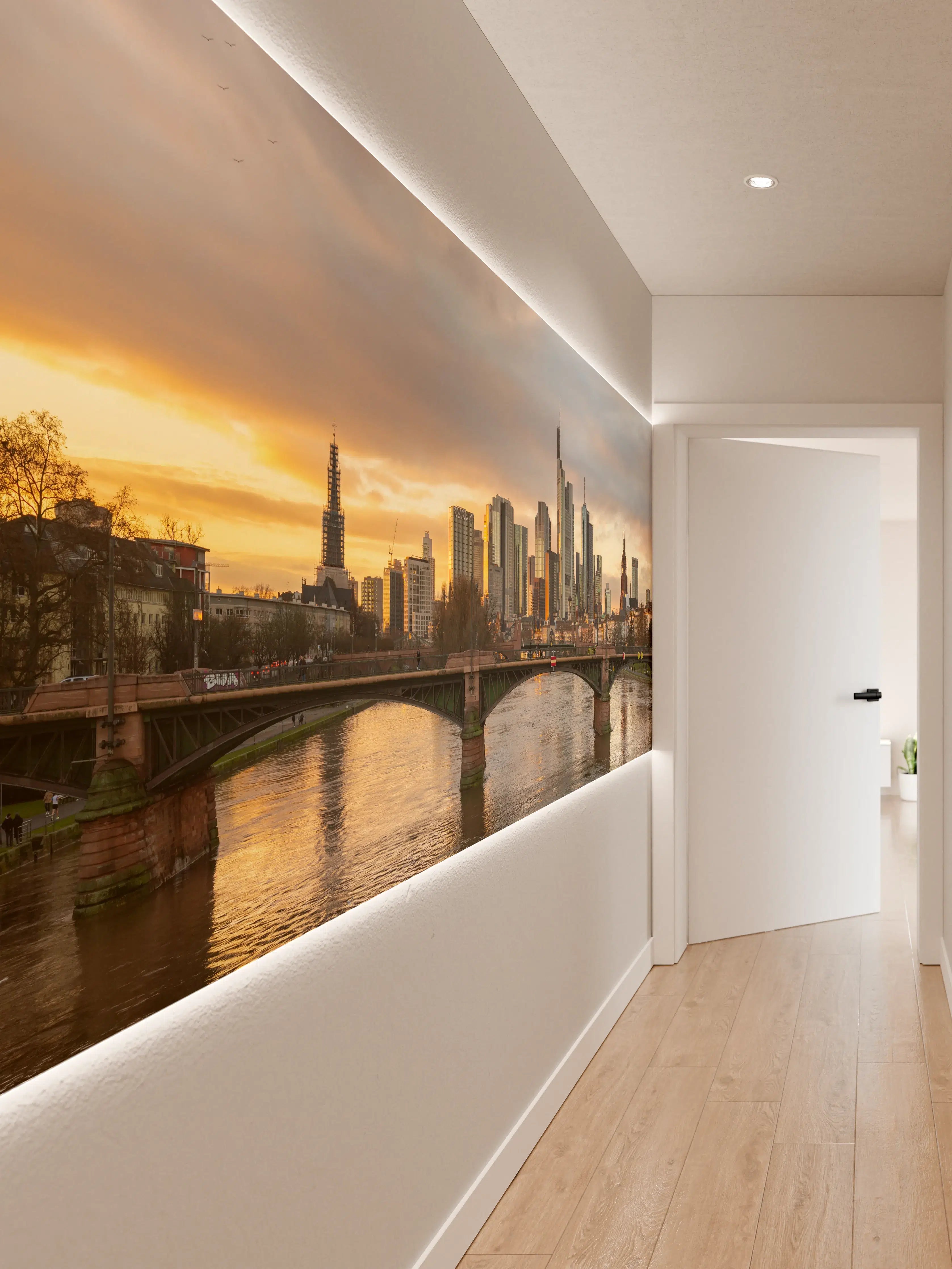 Wandverkleidung Flur - Stadt-Skyline im Abendlicht