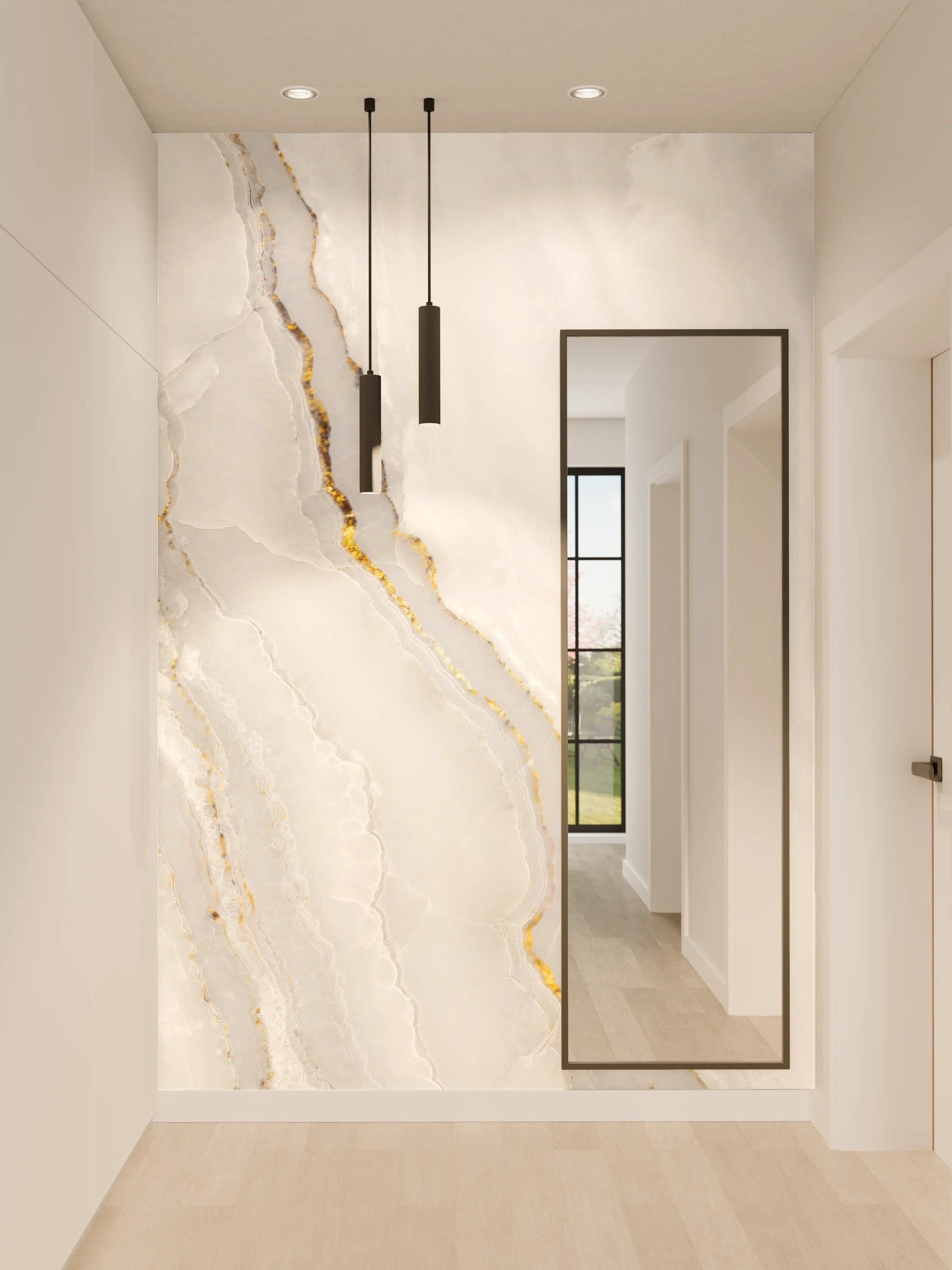 Wandverkleidung Flur - Statuario Marmor mit goldenen Akzenten