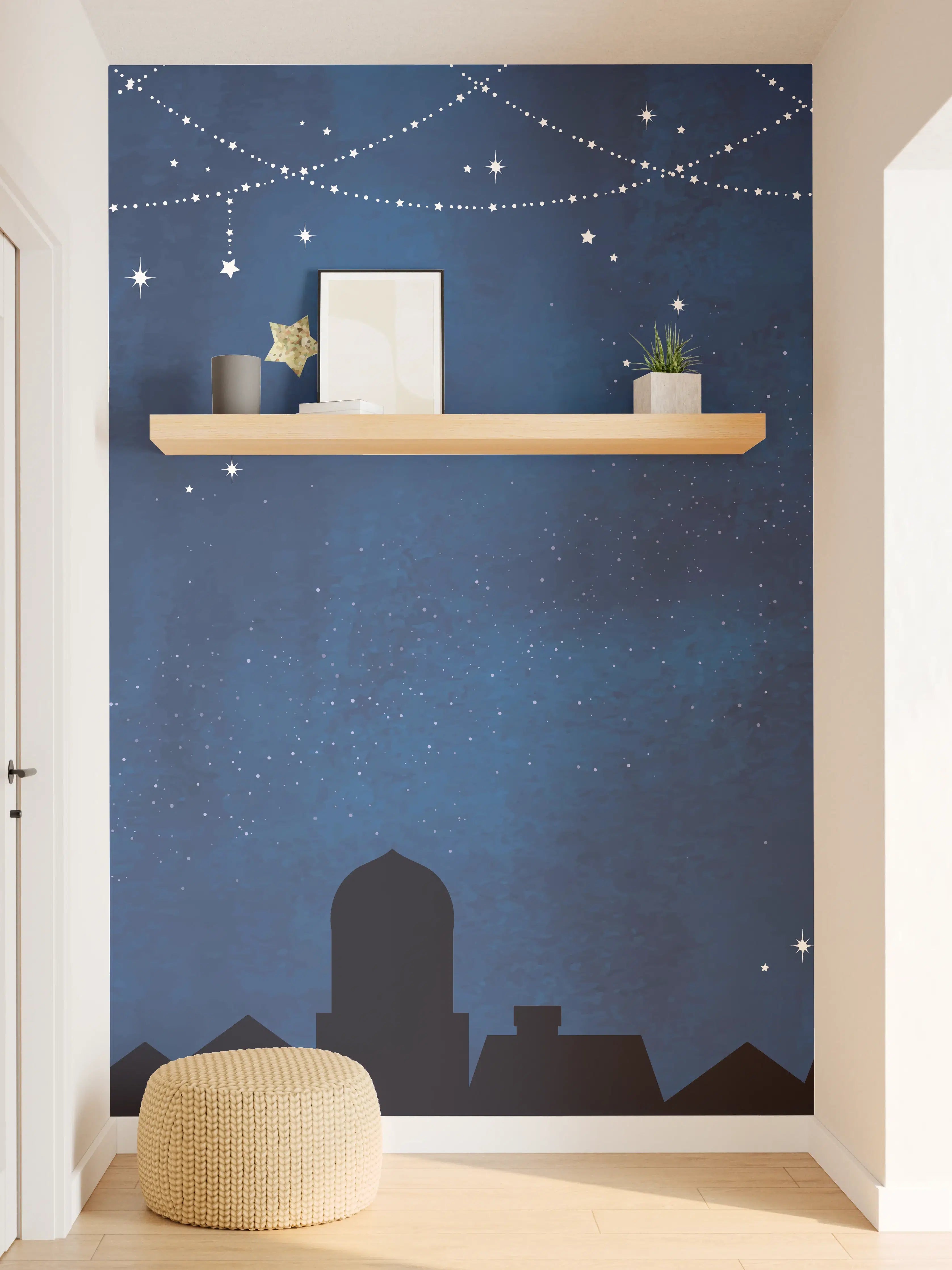 Wandverkleidung Flur - Sternennacht Katzen Silhouette