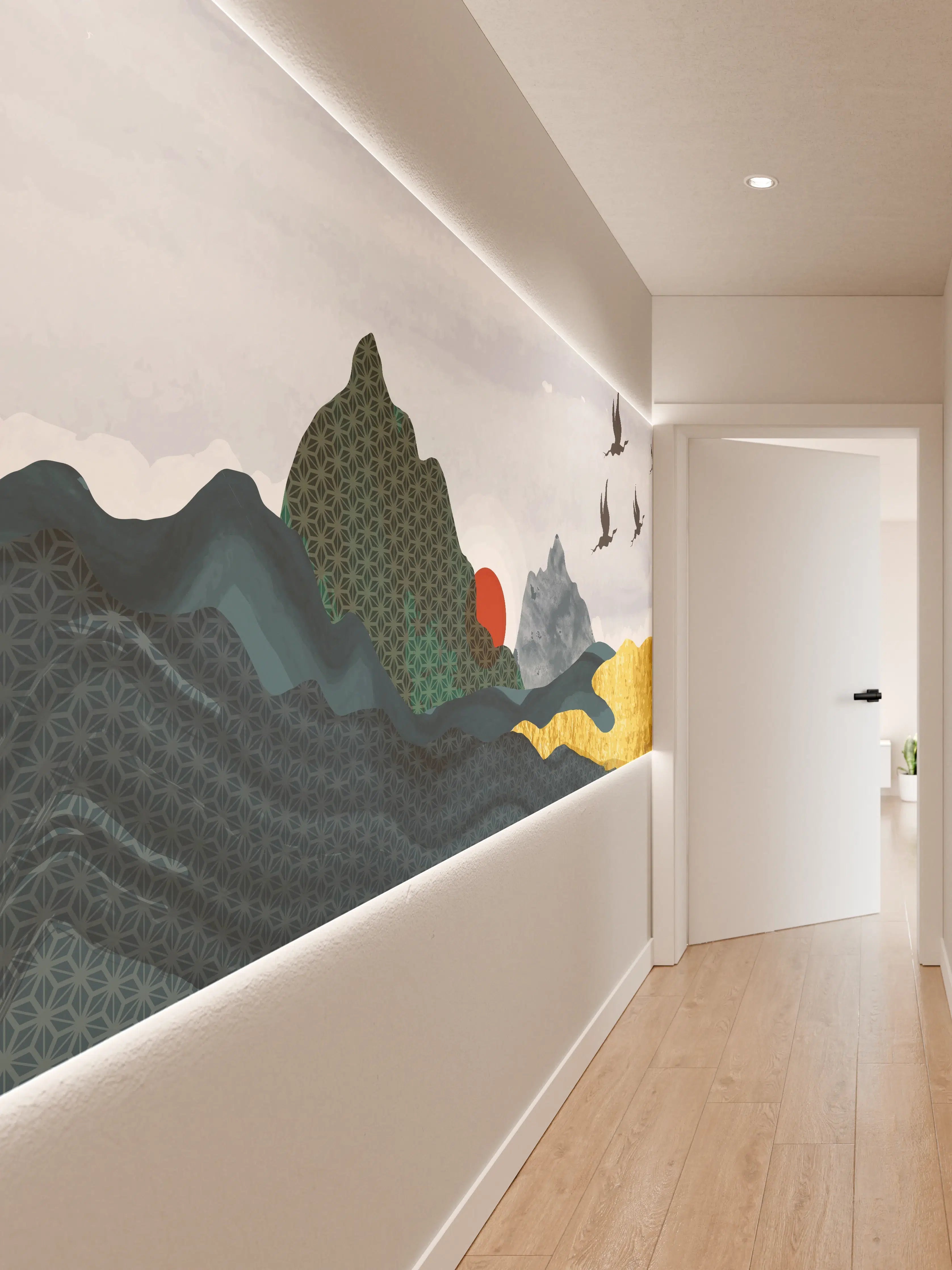 Wandverkleidung Flur - Stilvolle Berglandschaft bei Sonnenuntergang