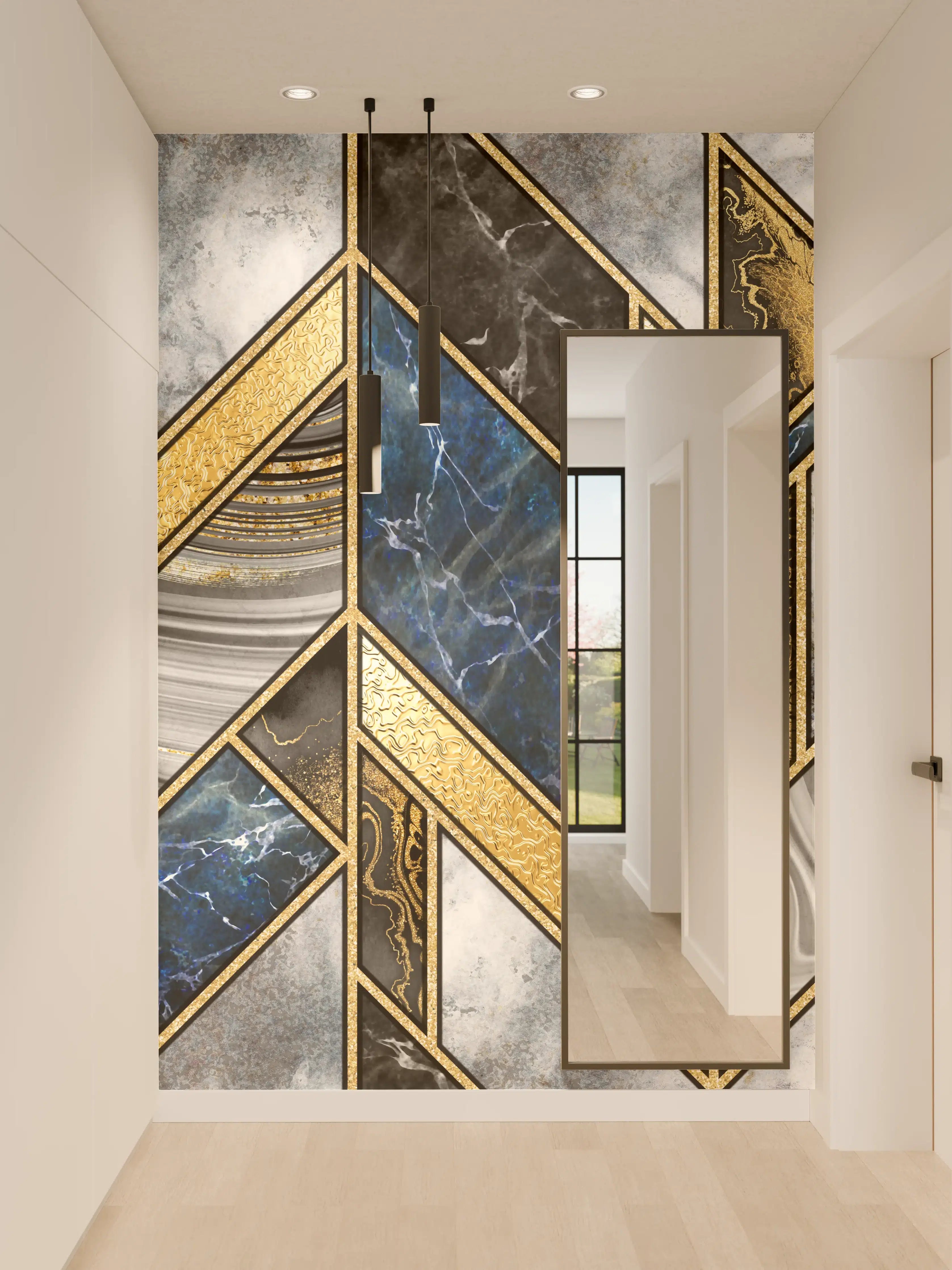 Wandverkleidung Flur - Stilvoller Marmor in Gold und Blau