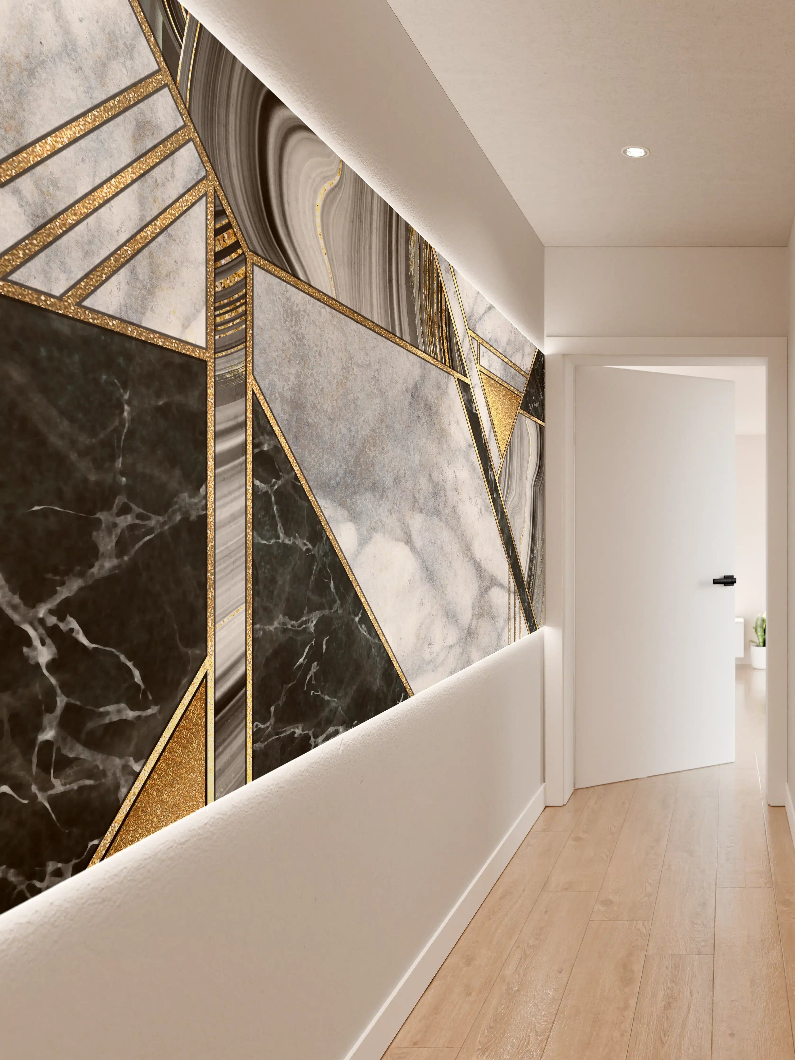 Wandverkleidung Flur - Stilvoller Marmor mit Gold-Details