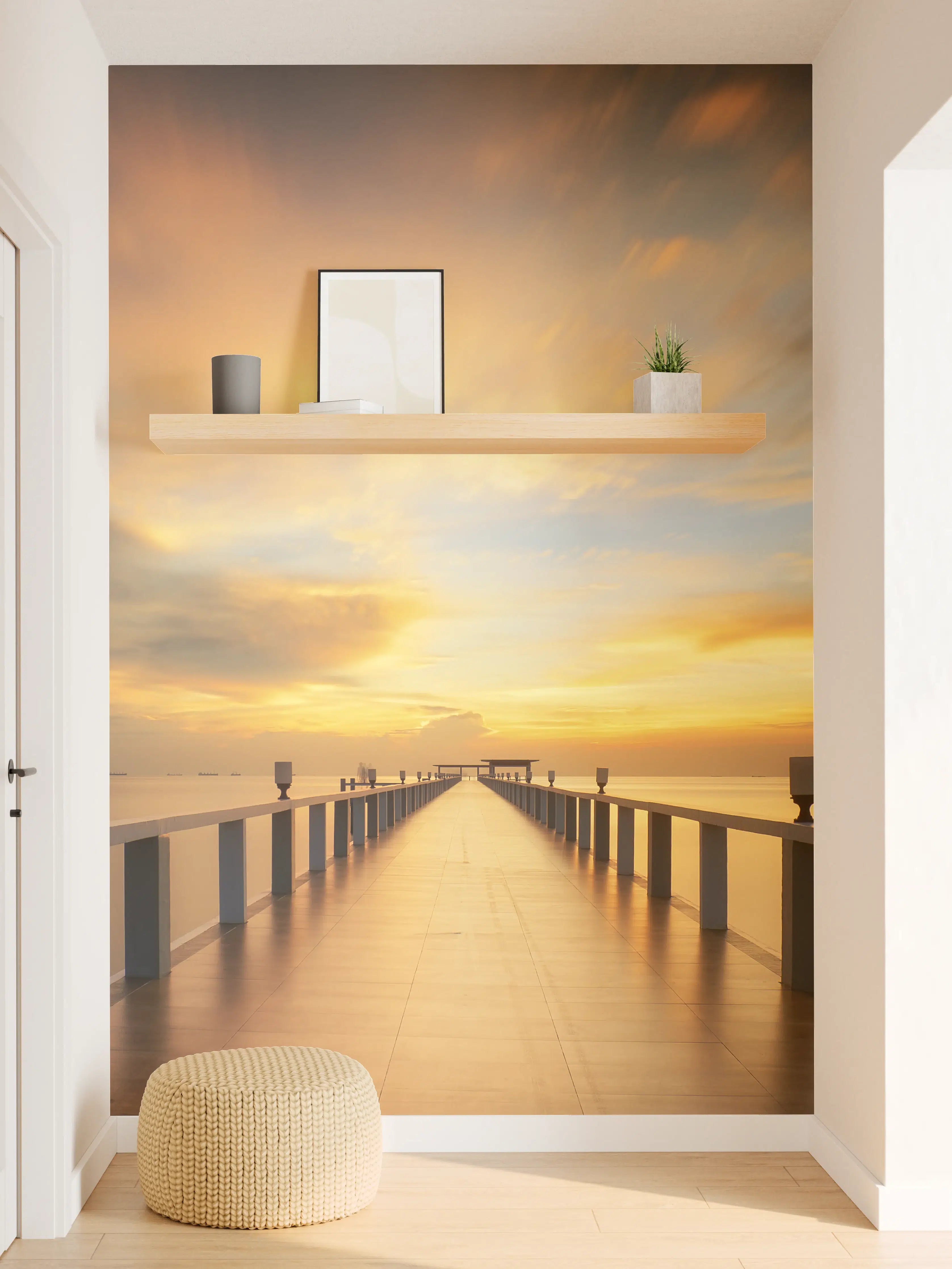 Wandverkleidung Flur - Stimmungsvolle Sonnenuntergangsaussicht auf dem Pier