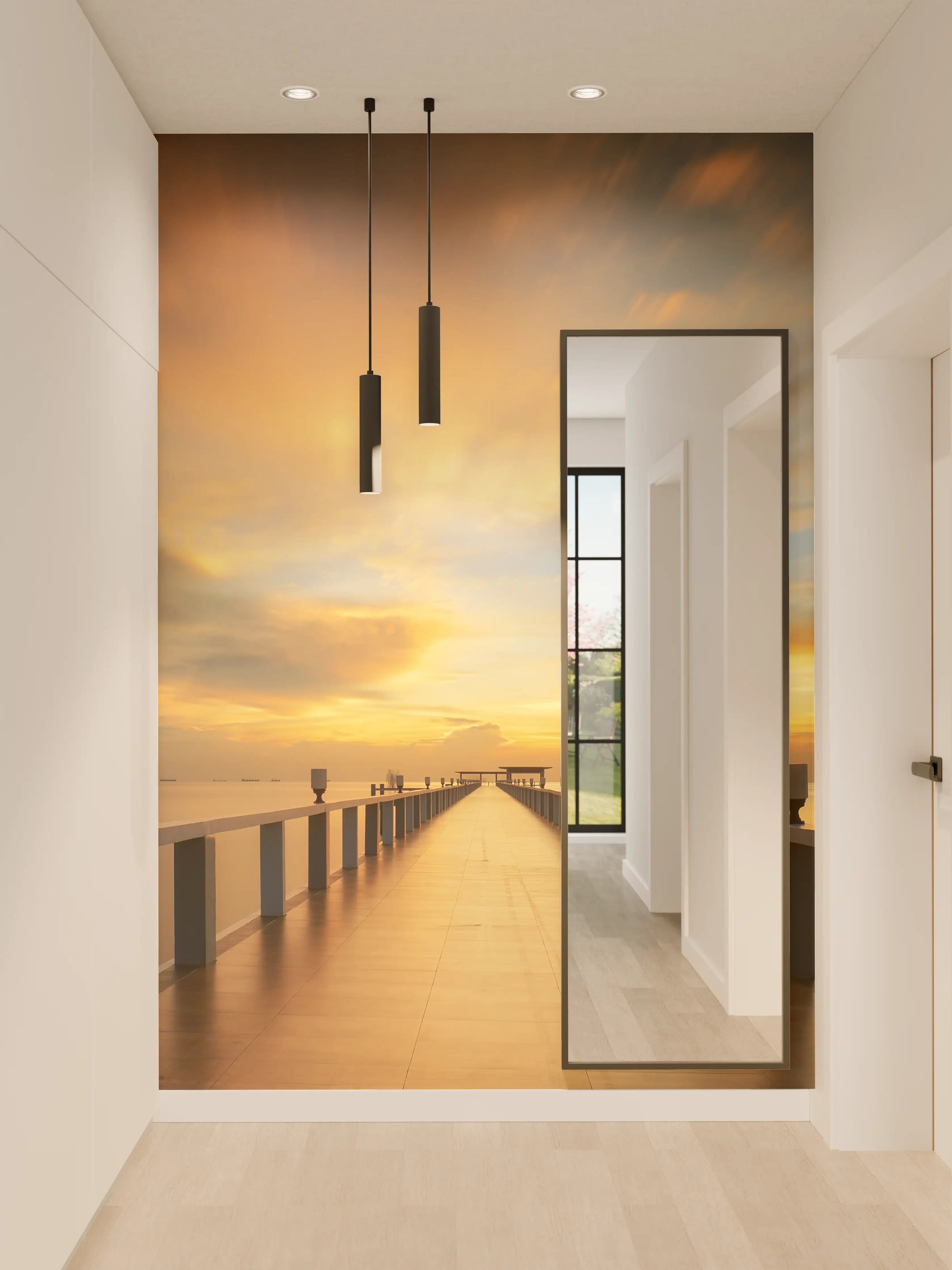 Wandverkleidung Flur - Stimmungsvolle Sonnenuntergangsaussicht auf dem Pier