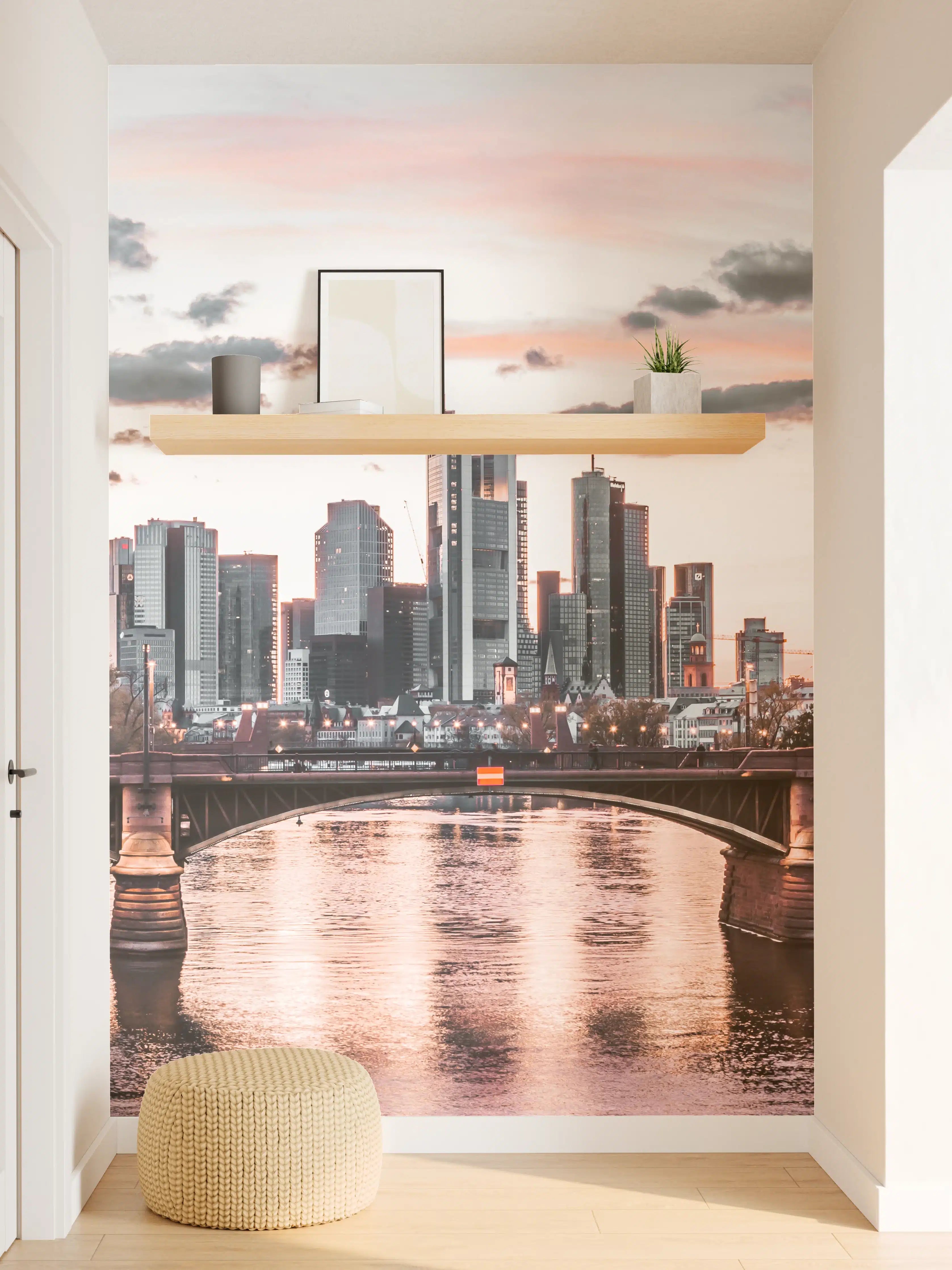 Wandverkleidung Flur - Stimmungsvoller Blick auf die Skyline von Frankfurt bei Sonnenuntergang