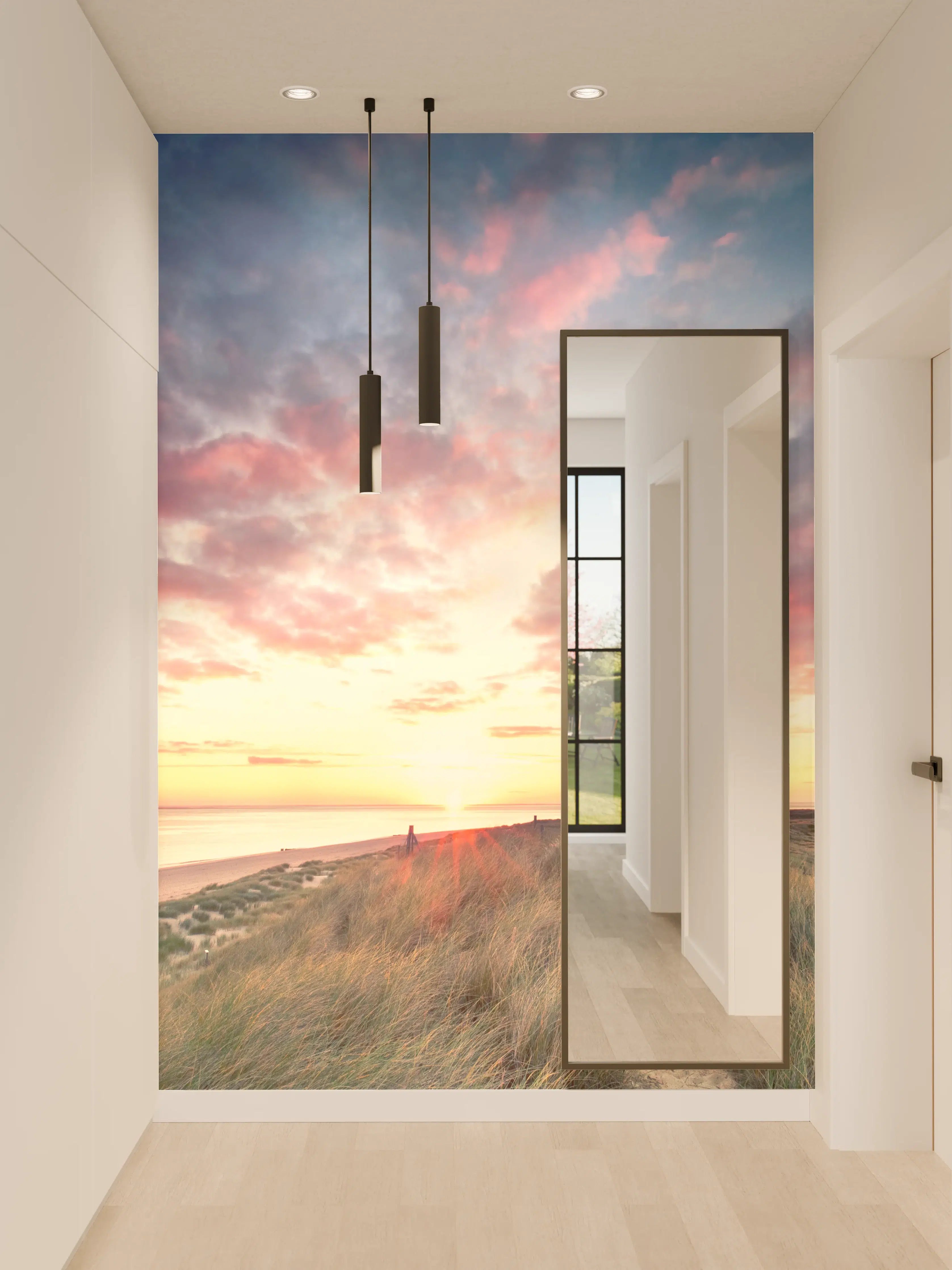 Wandverkleidung Flur - Stimmungsvoller Sonnenuntergang am Leuchtturm