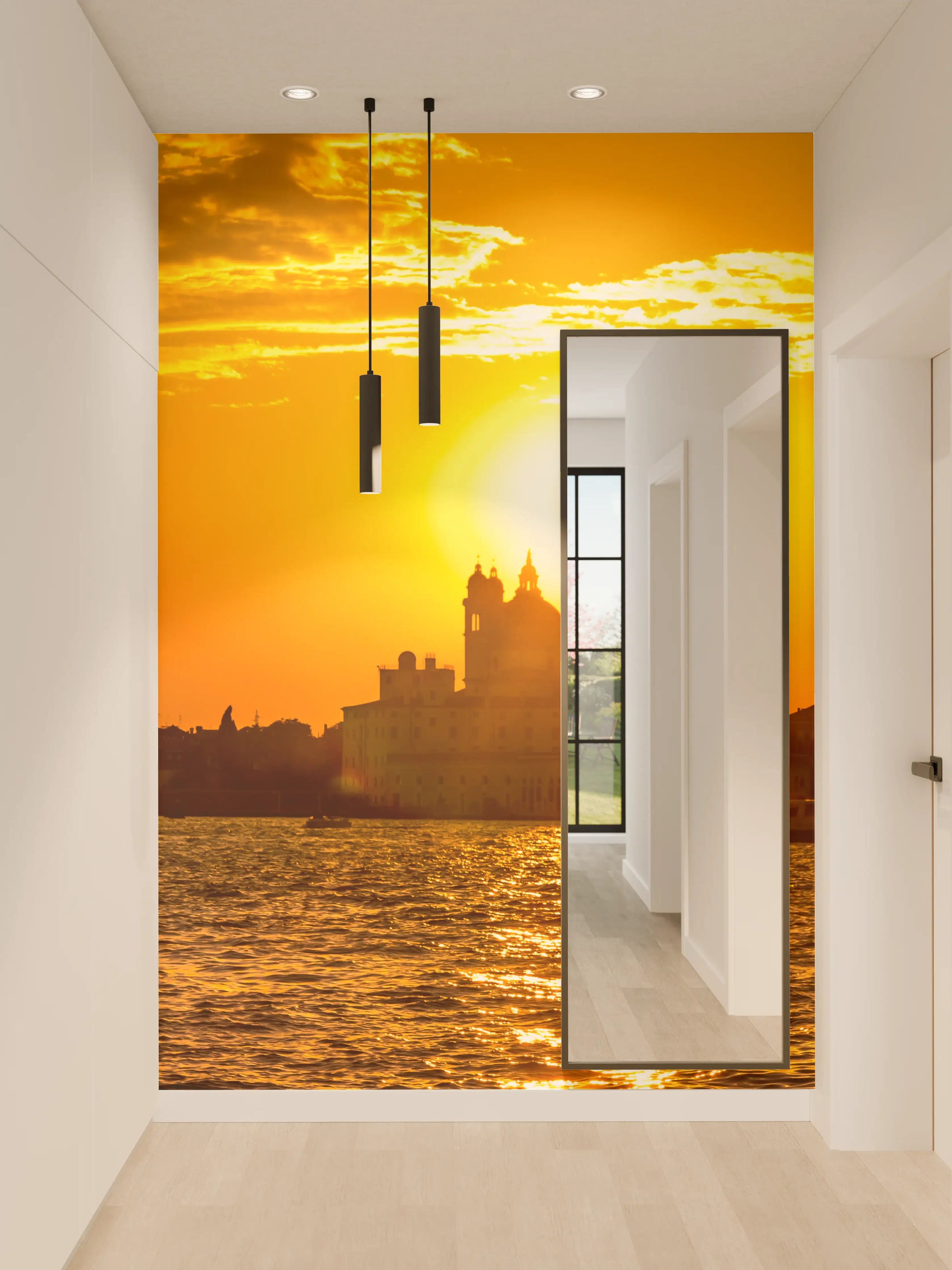 Wandverkleidung Flur - Stimmungsvoller Sonnenuntergang über der Stadt