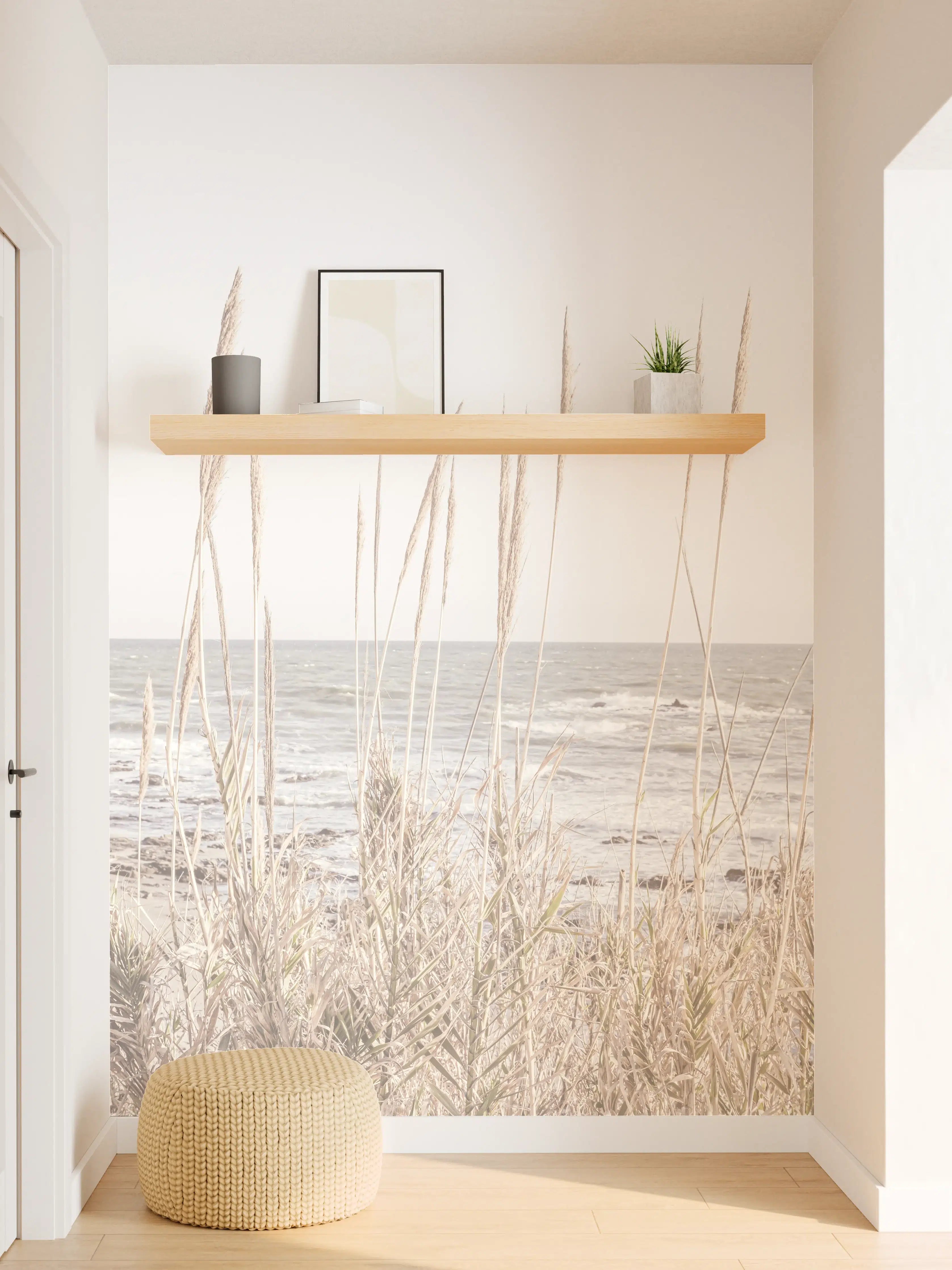 Wandverkleidung Flur - Strand mit Gräsern in sanften Tönen