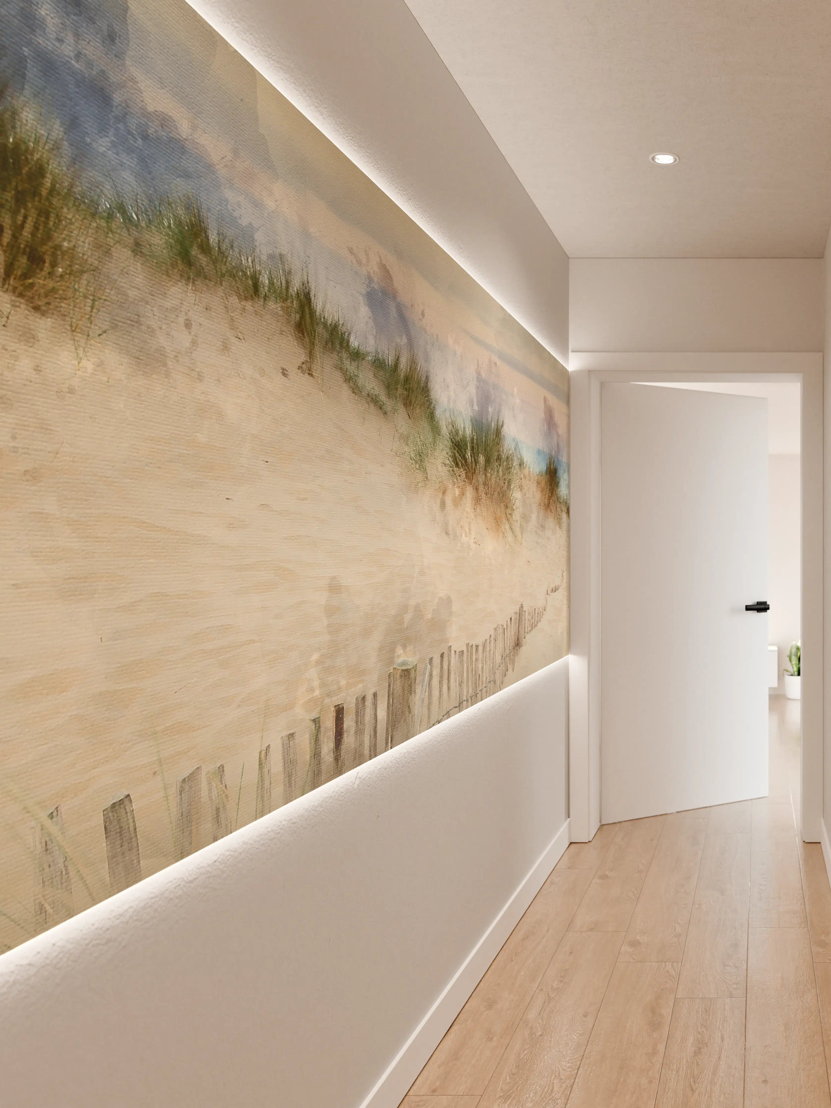 Wandverkleidung Flur - Strandpanorama in sanften Pastellfarben