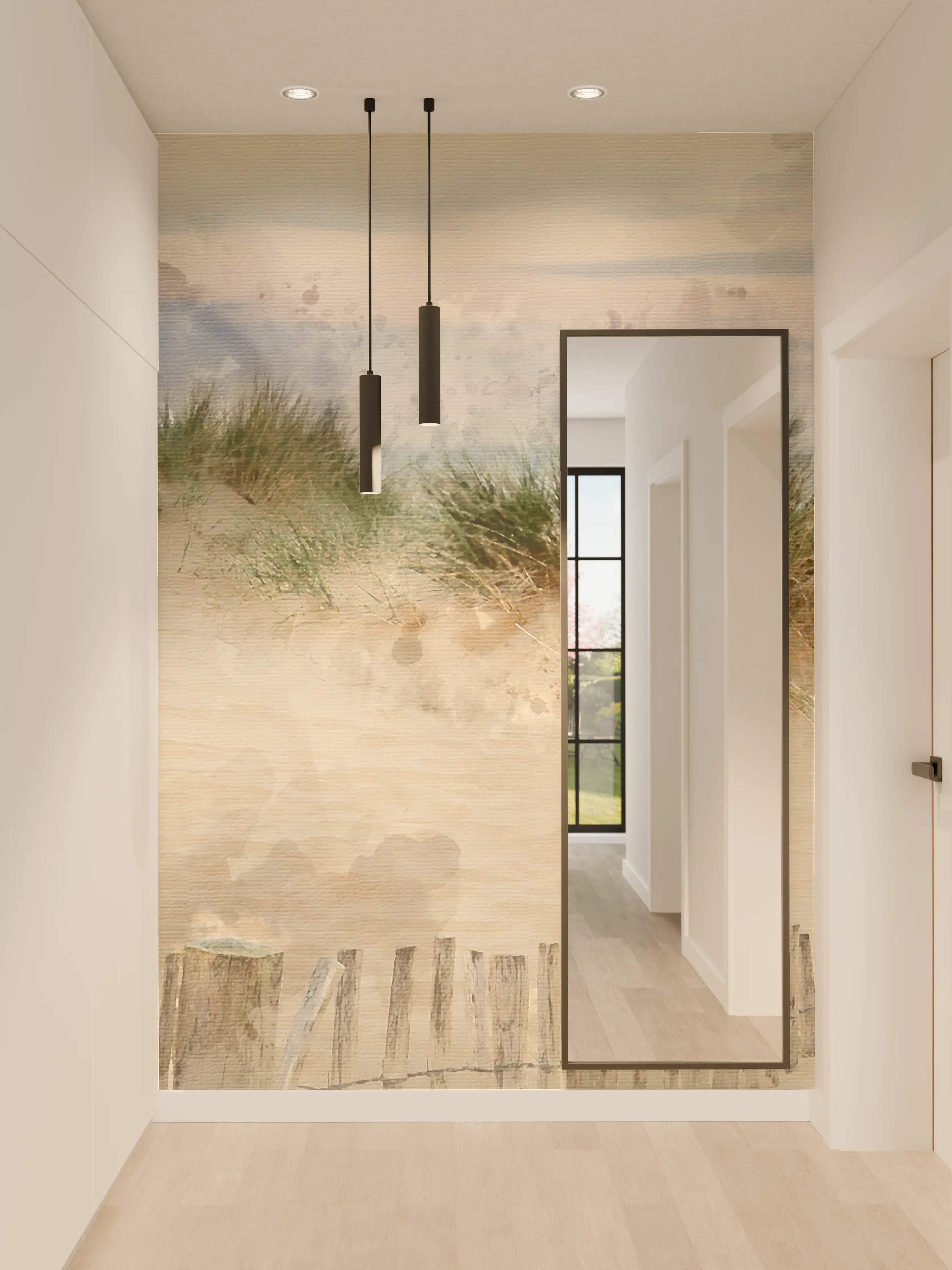 Wandverkleidung Flur - Strandpanorama in sanften Pastellfarben
