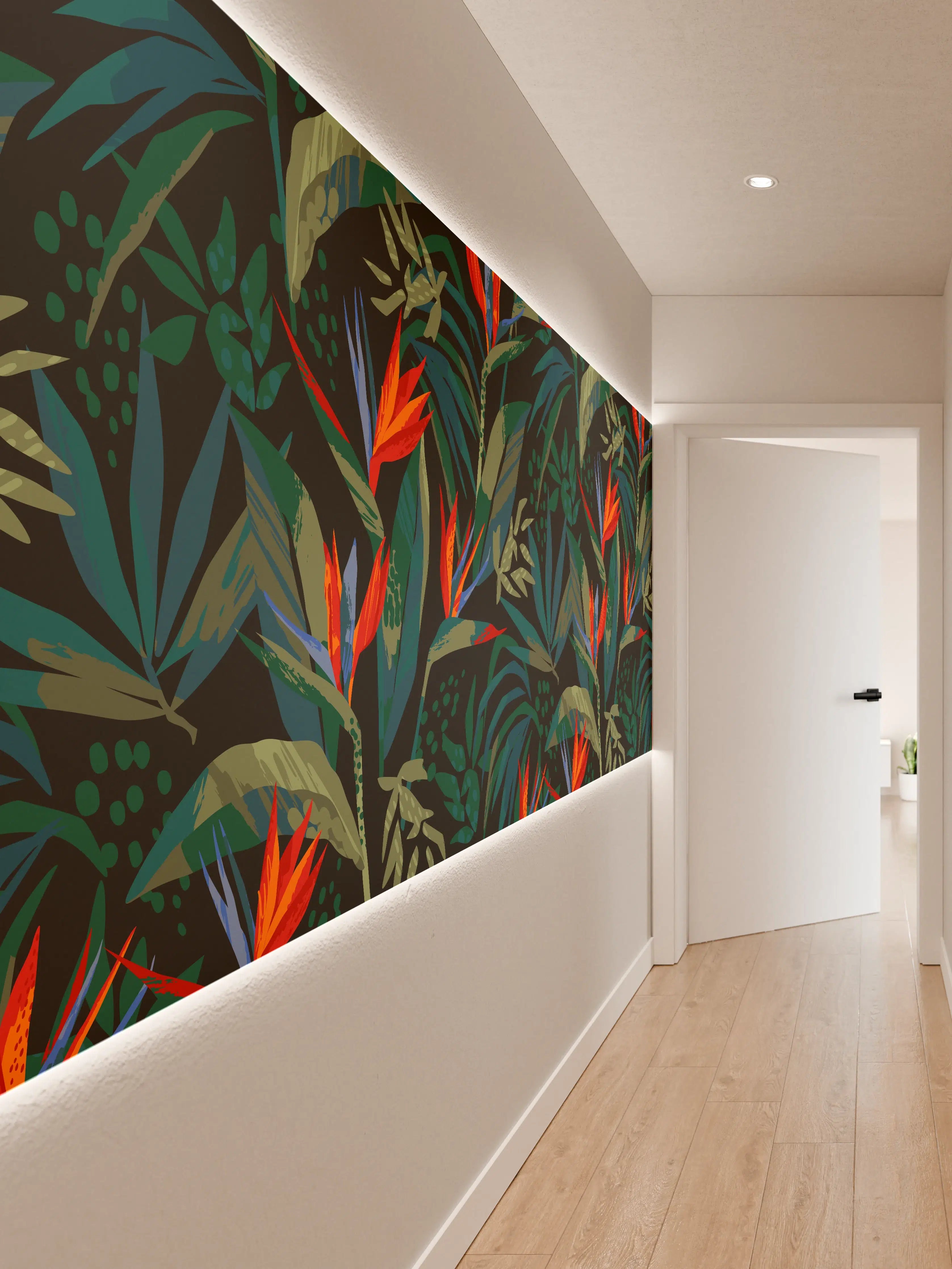 Wandverkleidung Flur - Strelitzia Tropenwald-Motiv