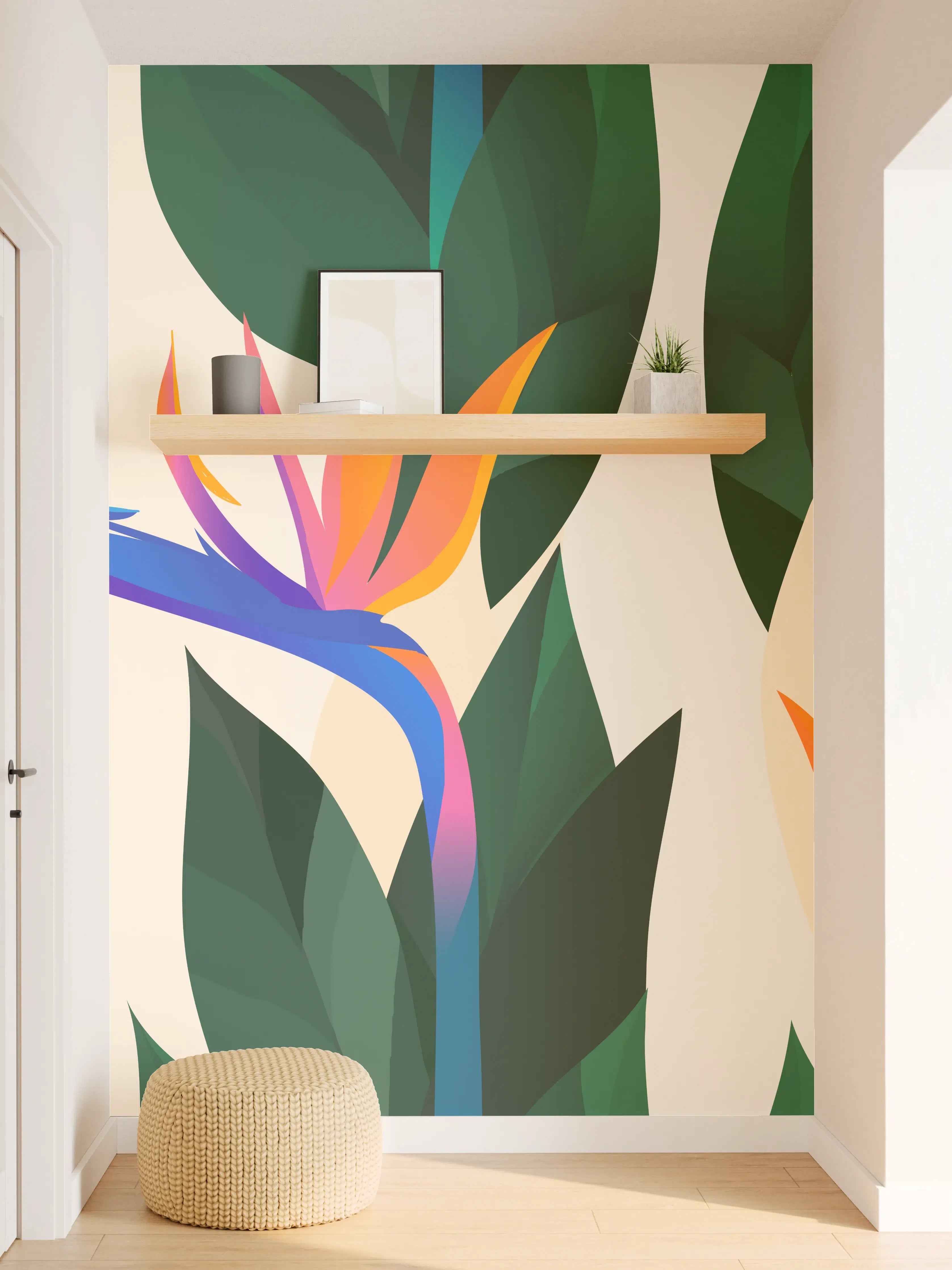 Wandverkleidung Flur - Strelitzia Tropic Blumenmuster