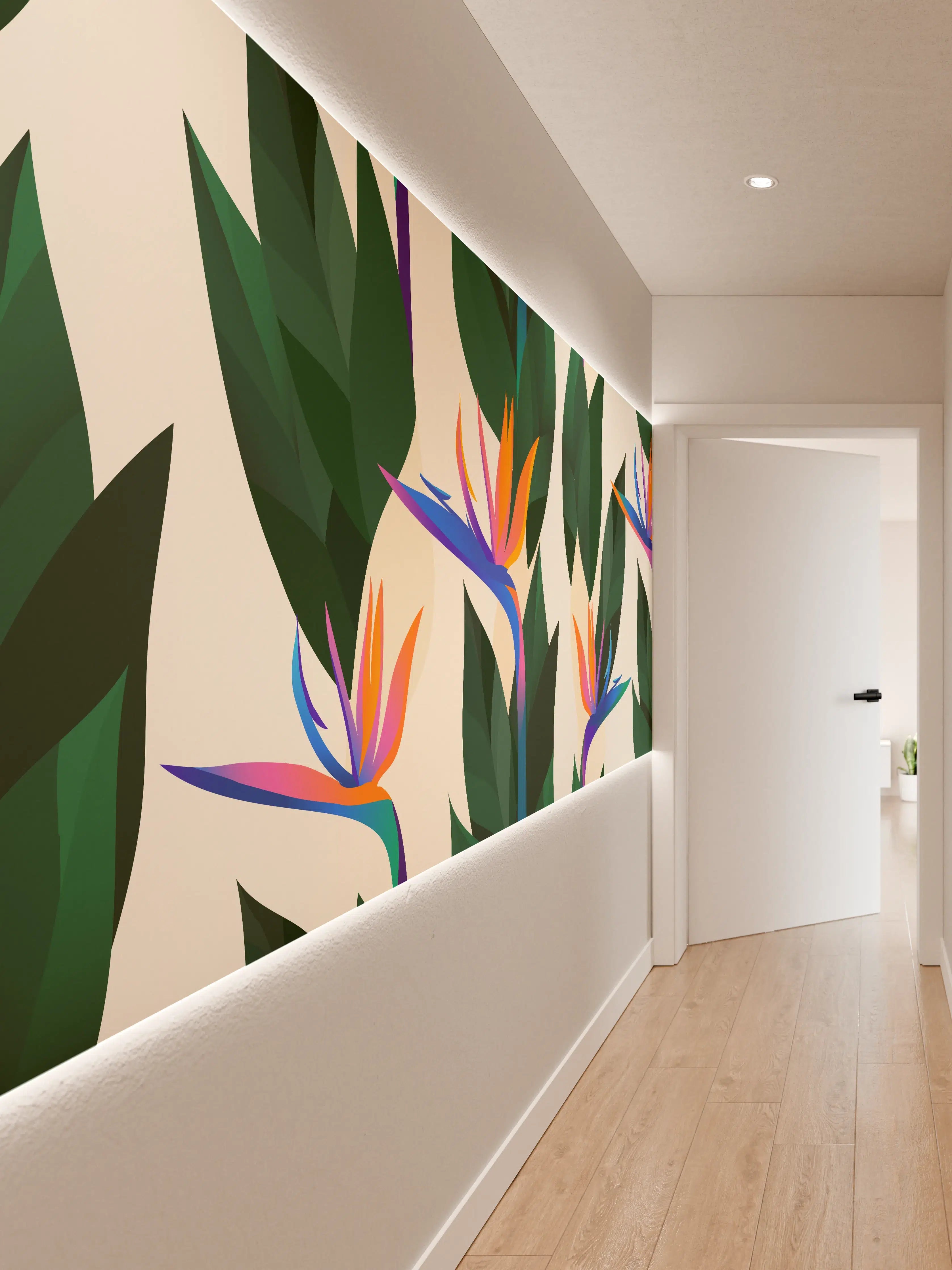 Wandverkleidung Flur - Strelitzia Tropic Blumenmuster