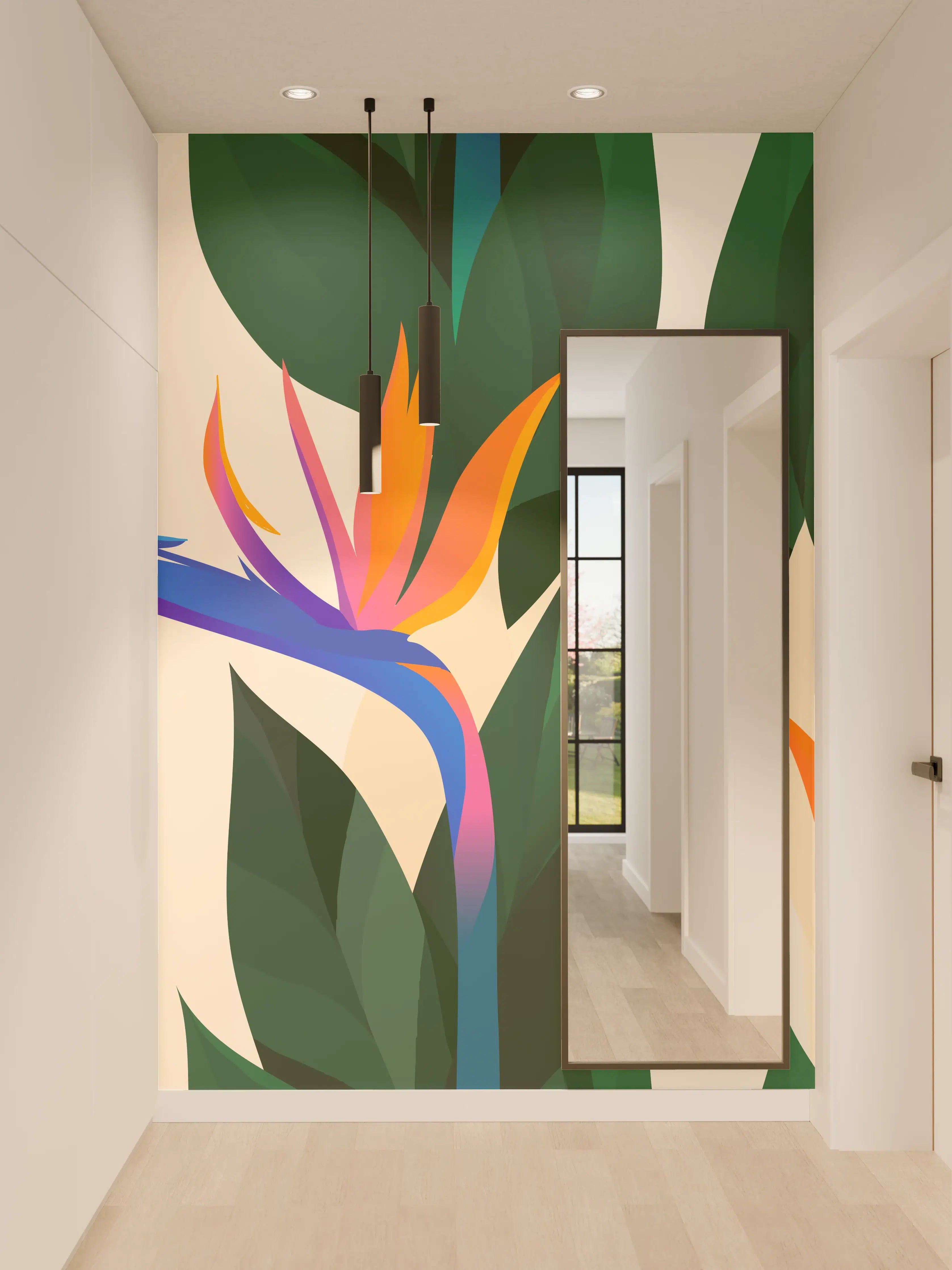 Wandverkleidung Flur - Strelitzia Tropic Blumenmuster