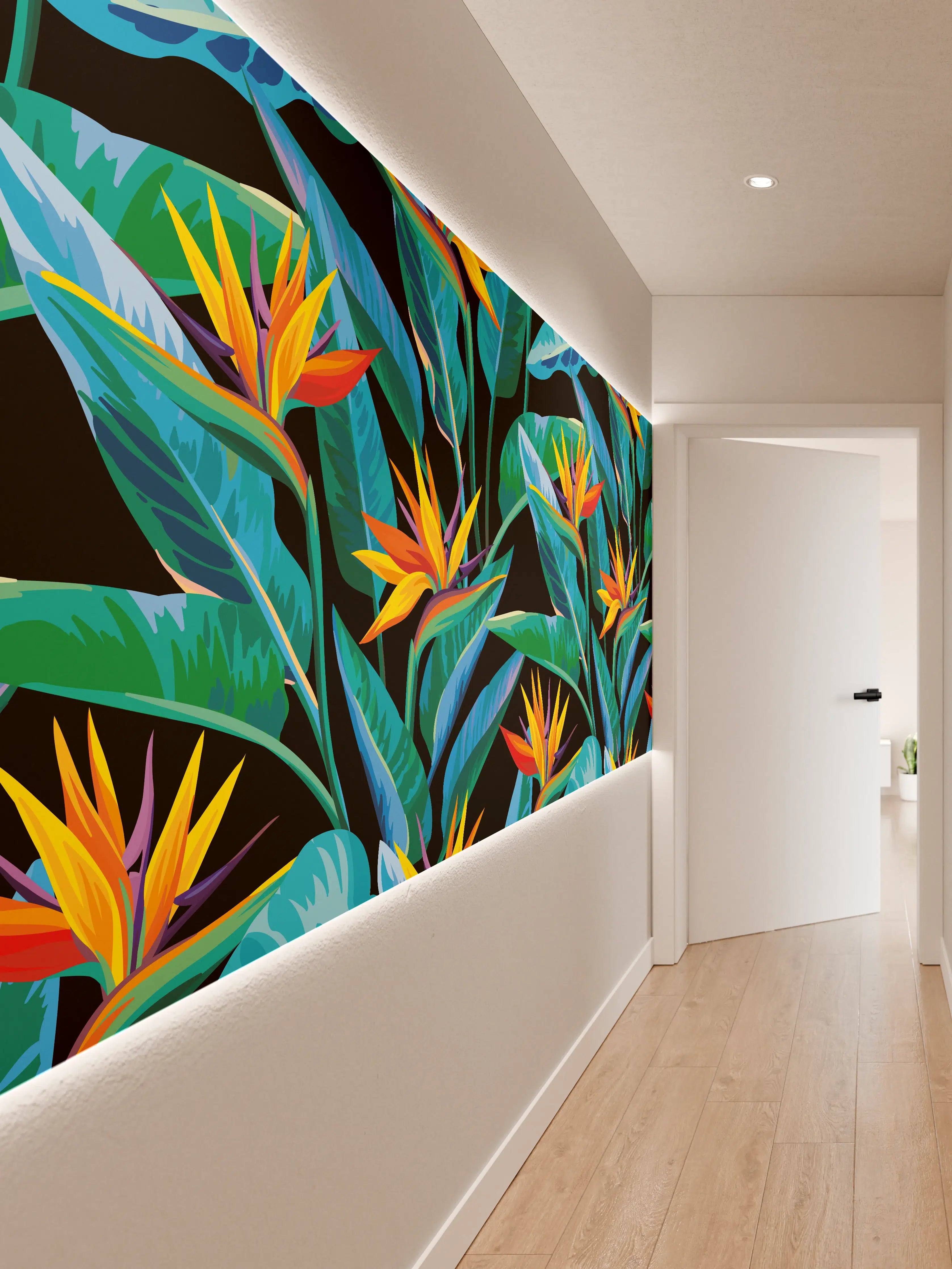 Wandverkleidung Flur - Strelitzia Tropic Schwarz-Exotik