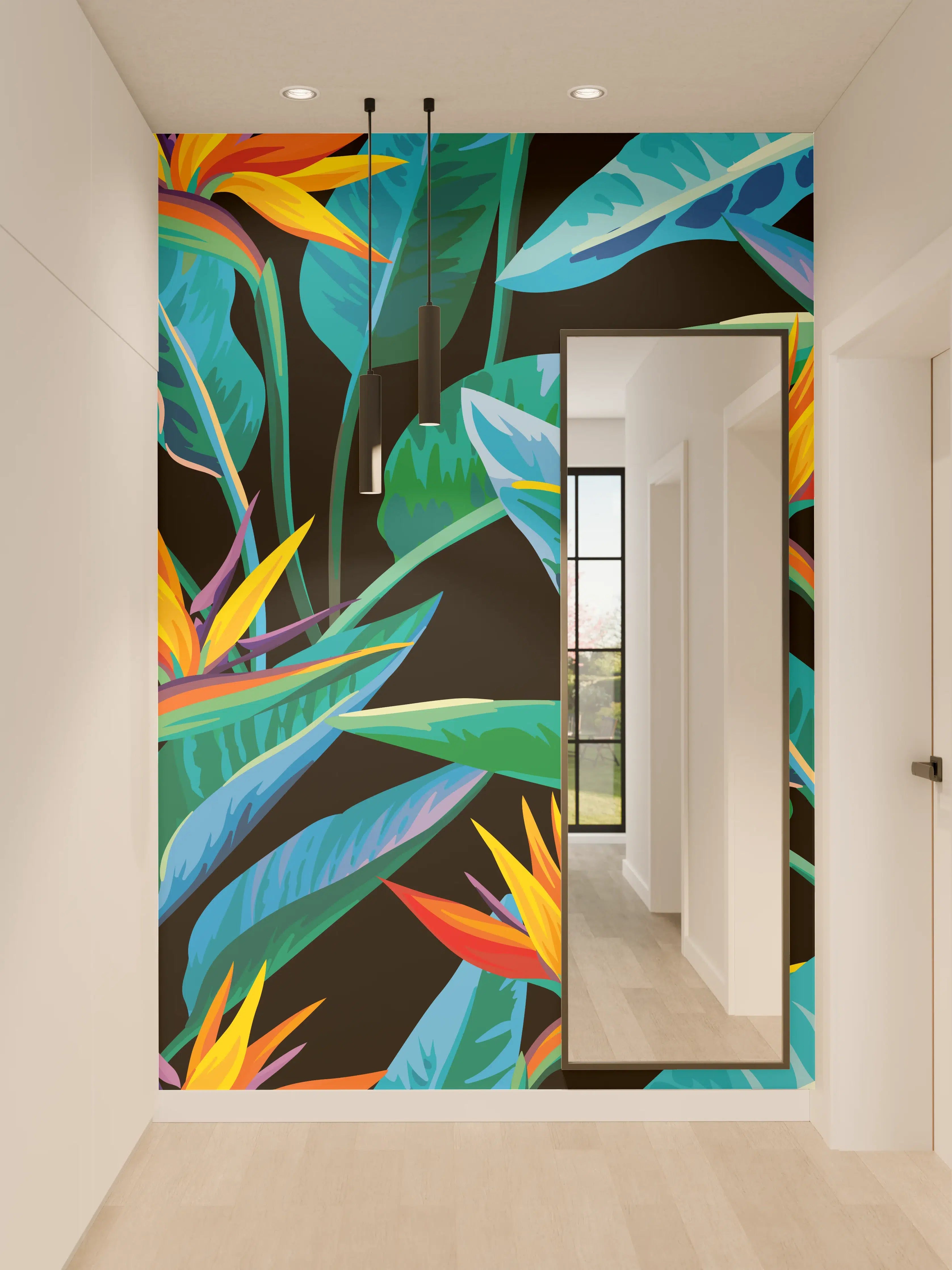 Wandverkleidung Flur - Strelitzia Tropic Schwarz-Exotik