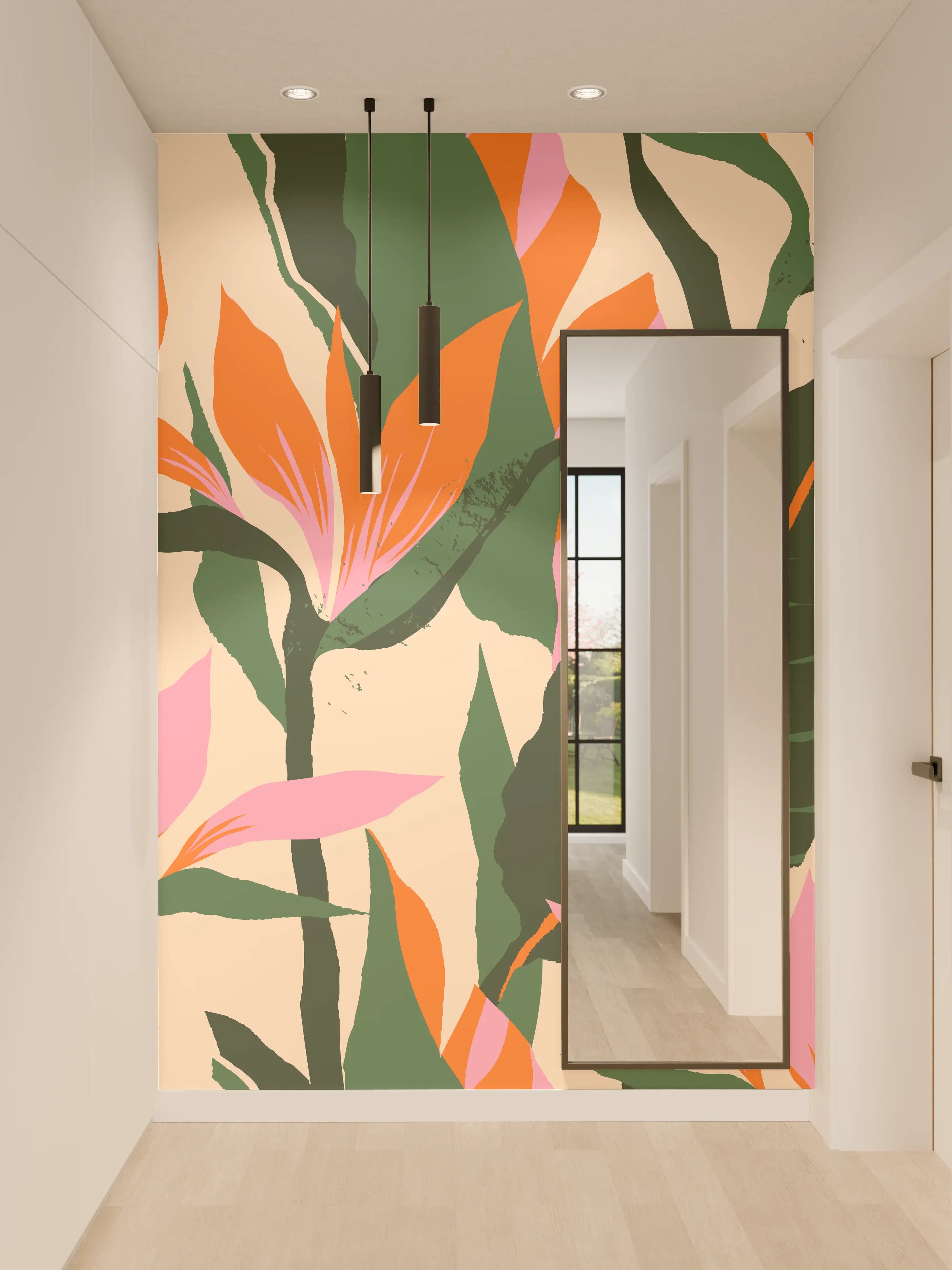 Wandverkleidung Flur - Strelitzia Tropische Blütenornamente