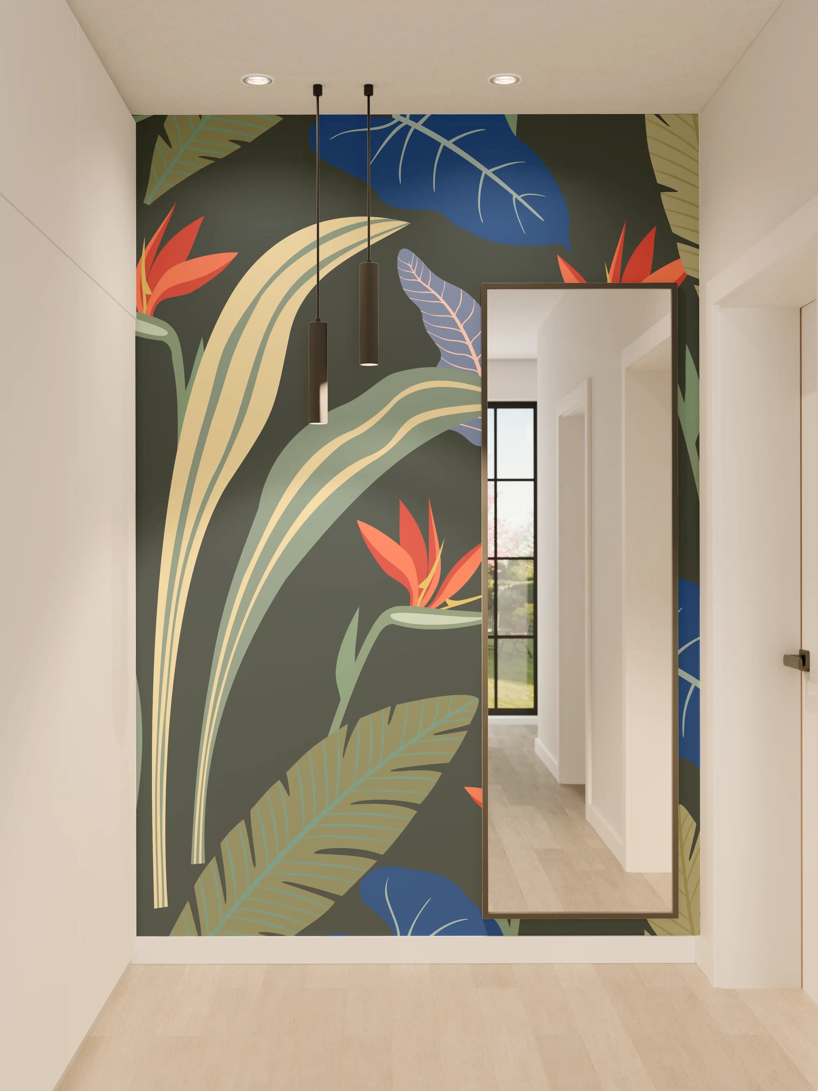 Wandverkleidung Flur - Strelitzia Tropische Blütenpracht