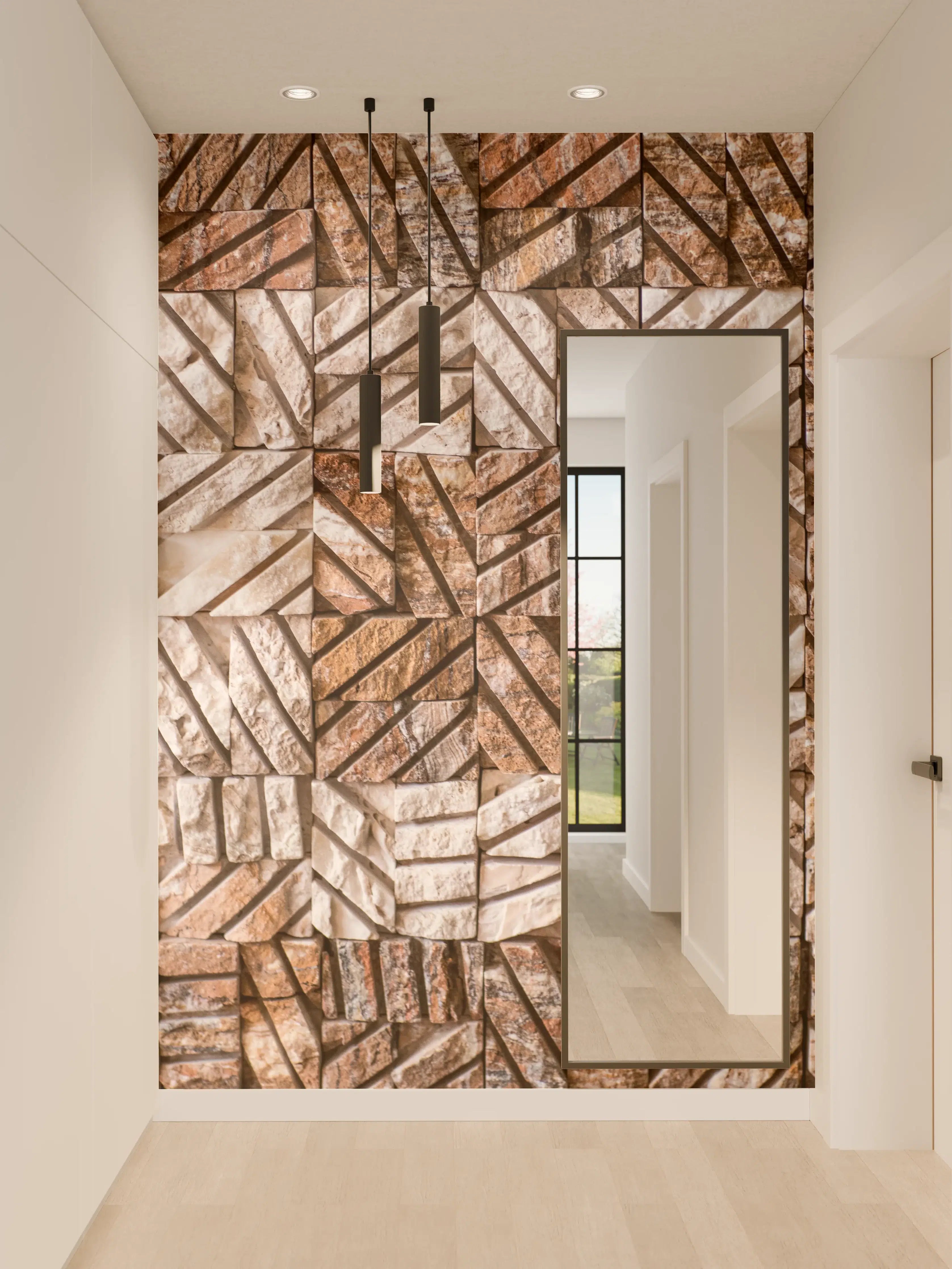 Wandverkleidung Flur - Strukturierte Mosaik-Wand aus Naturstein