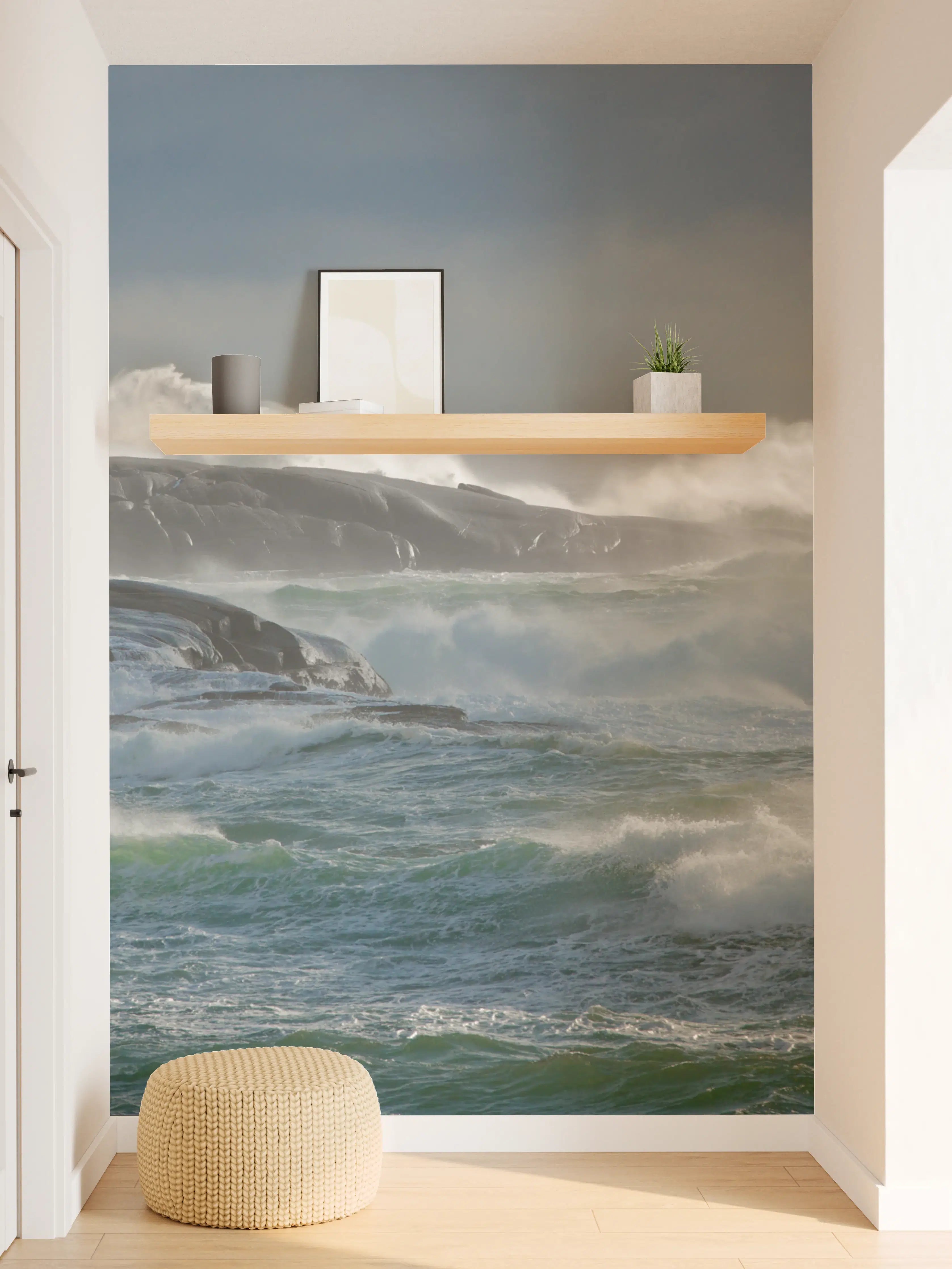 Wandverkleidung Flur - Stürmische Meeresküste bei Wind und Wellen