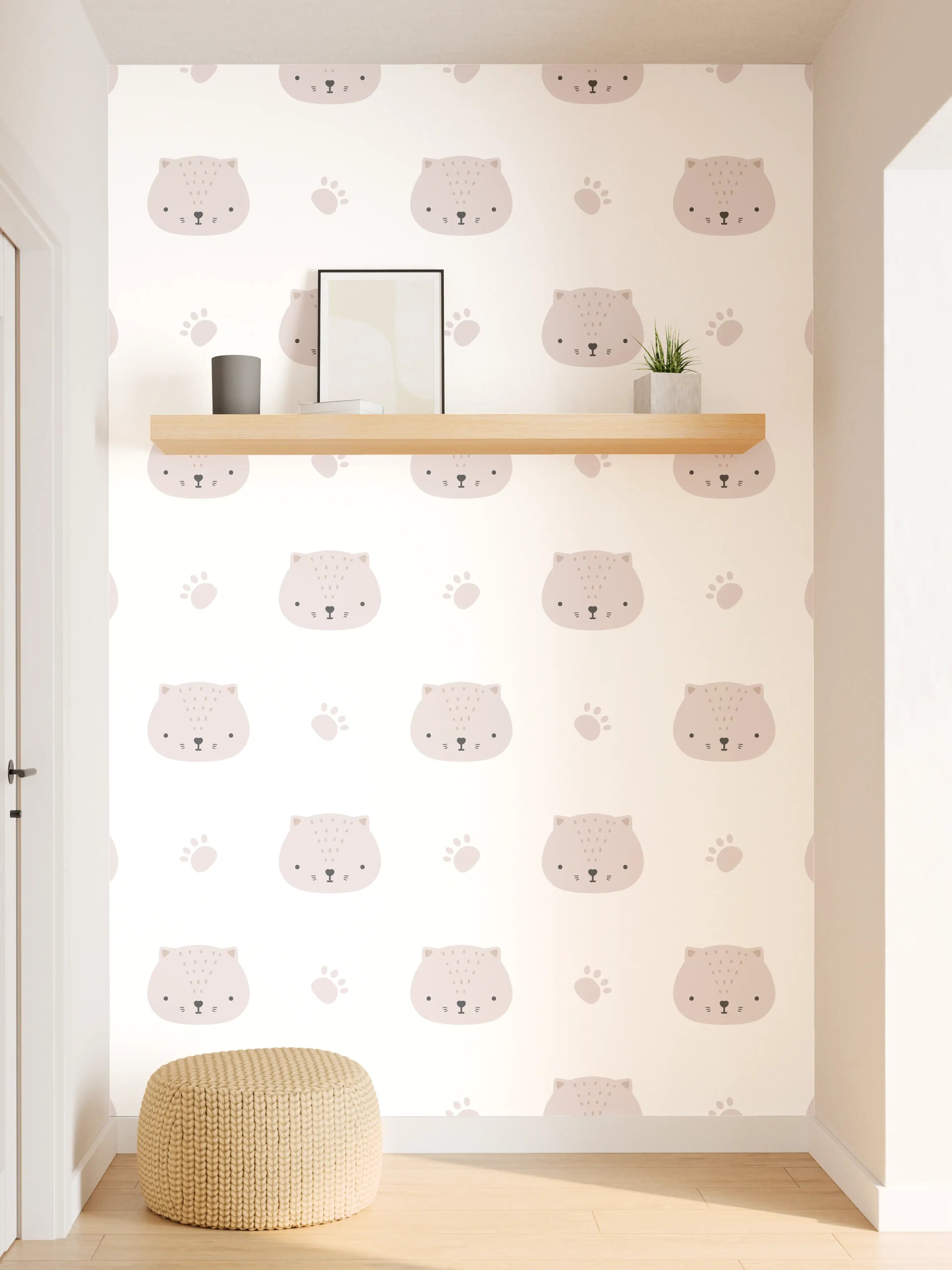 Wandverkleidung Flur - Süßer Katzen-Print im minimalistischen Design