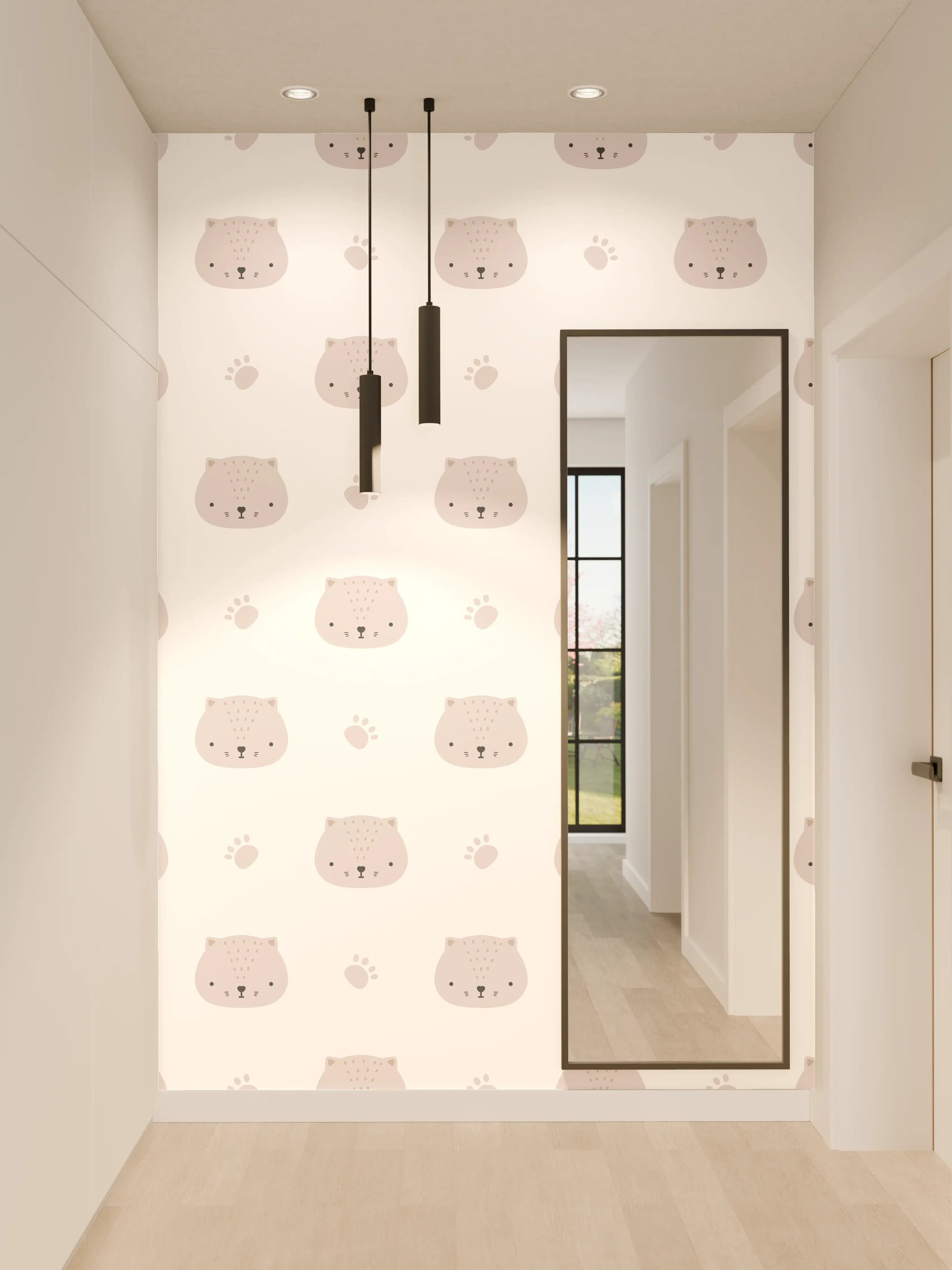 Wandverkleidung Flur - Süßer Katzen-Print im minimalistischen Design