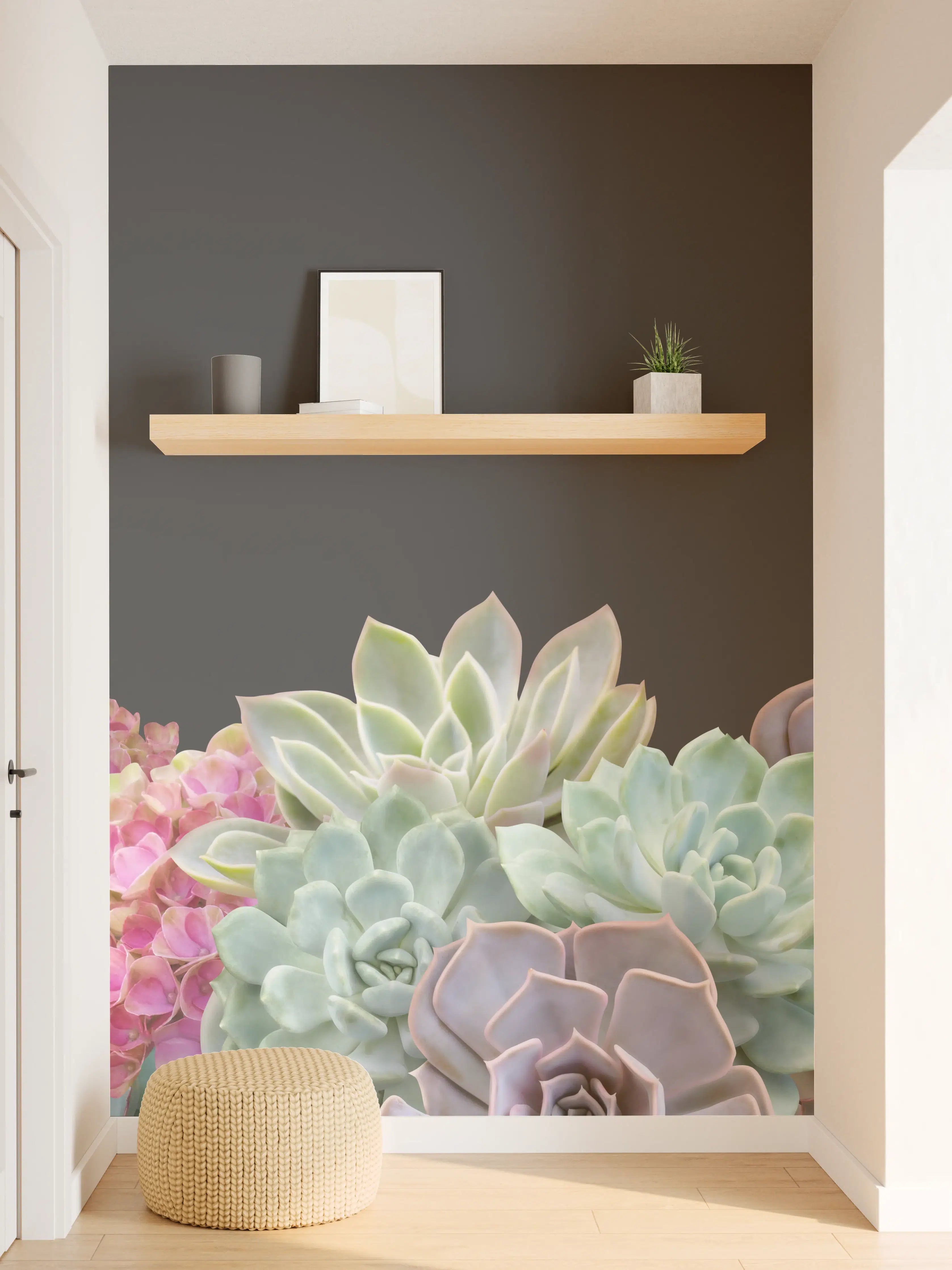 Wandverkleidung Flur - Sukkulente Blumen - Bunt