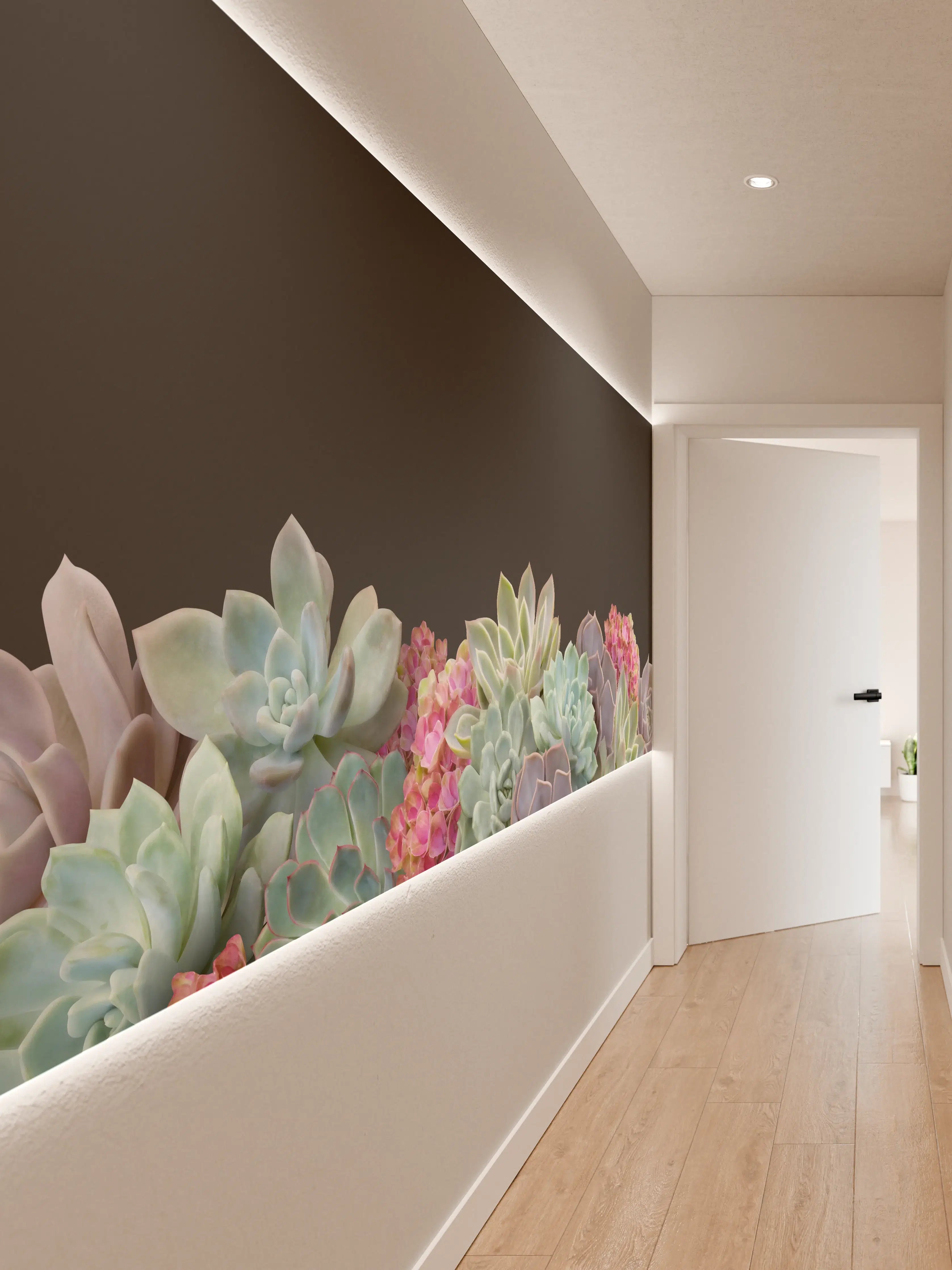 Wandverkleidung Flur - Sukkulente Blumen - Bunt
