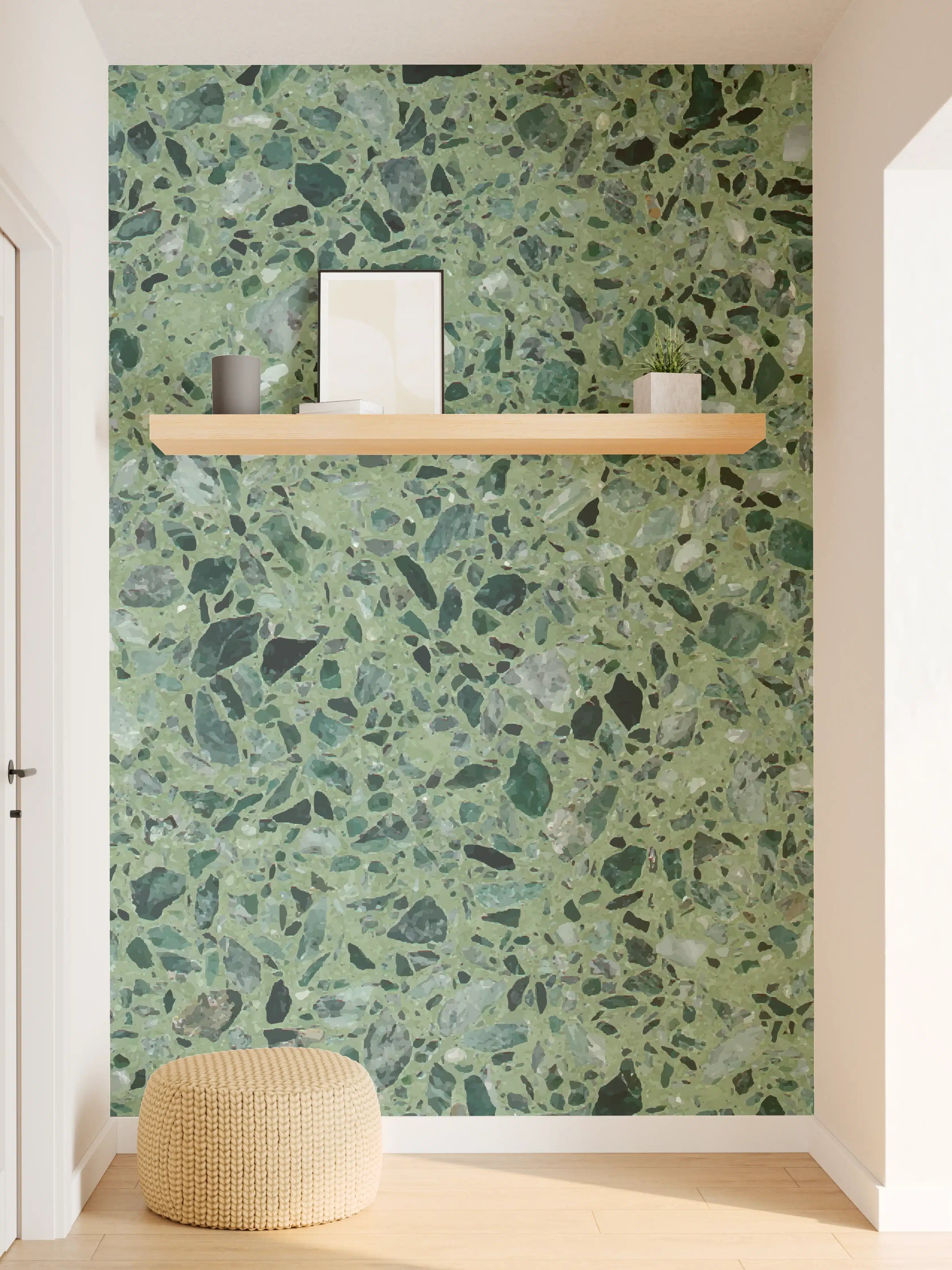 Wandverkleidung Flur - Terrazzo Textur auf türkisem Hintergrund