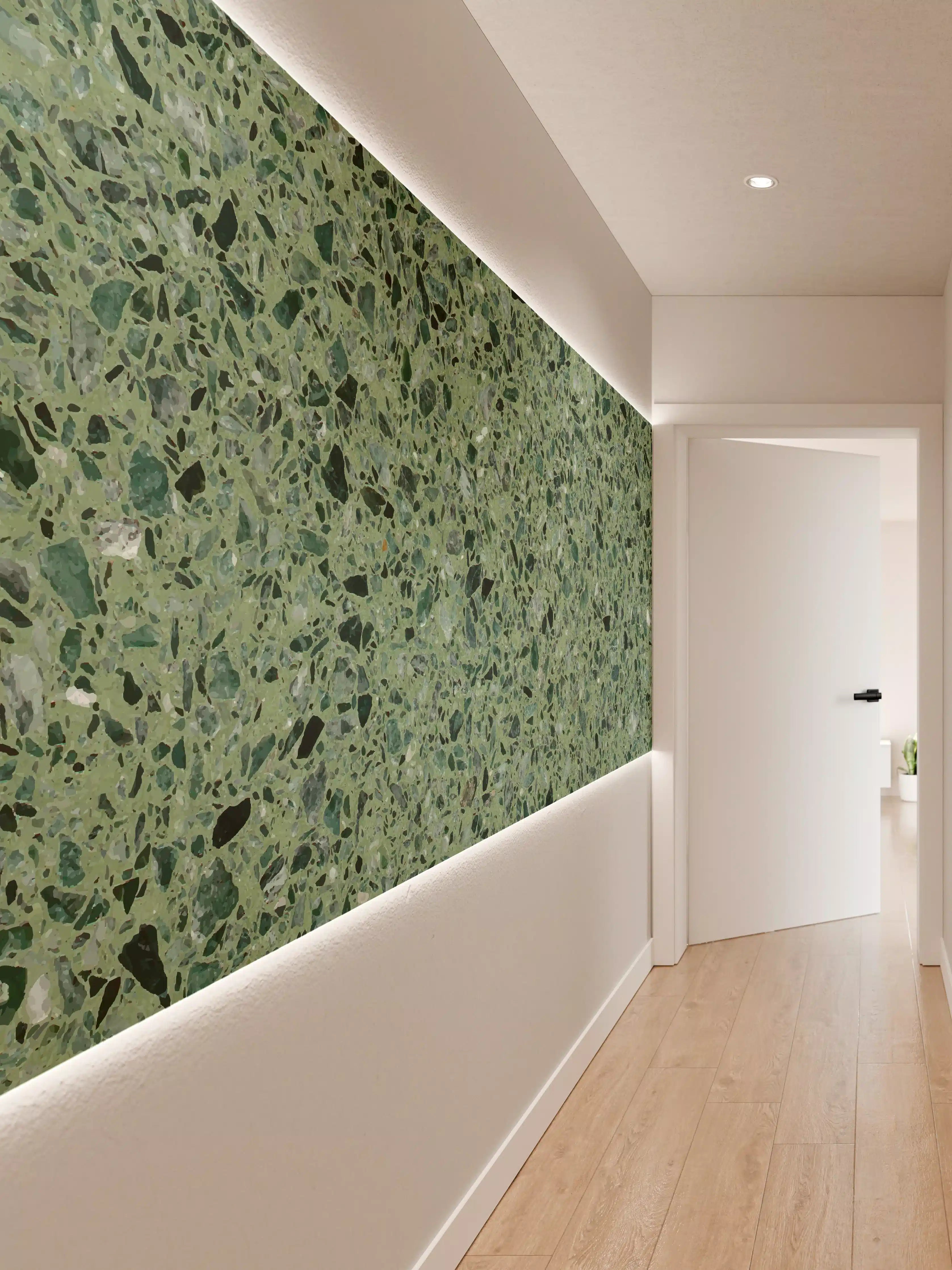 Wandverkleidung Flur - Terrazzo Textur auf türkisem Hintergrund