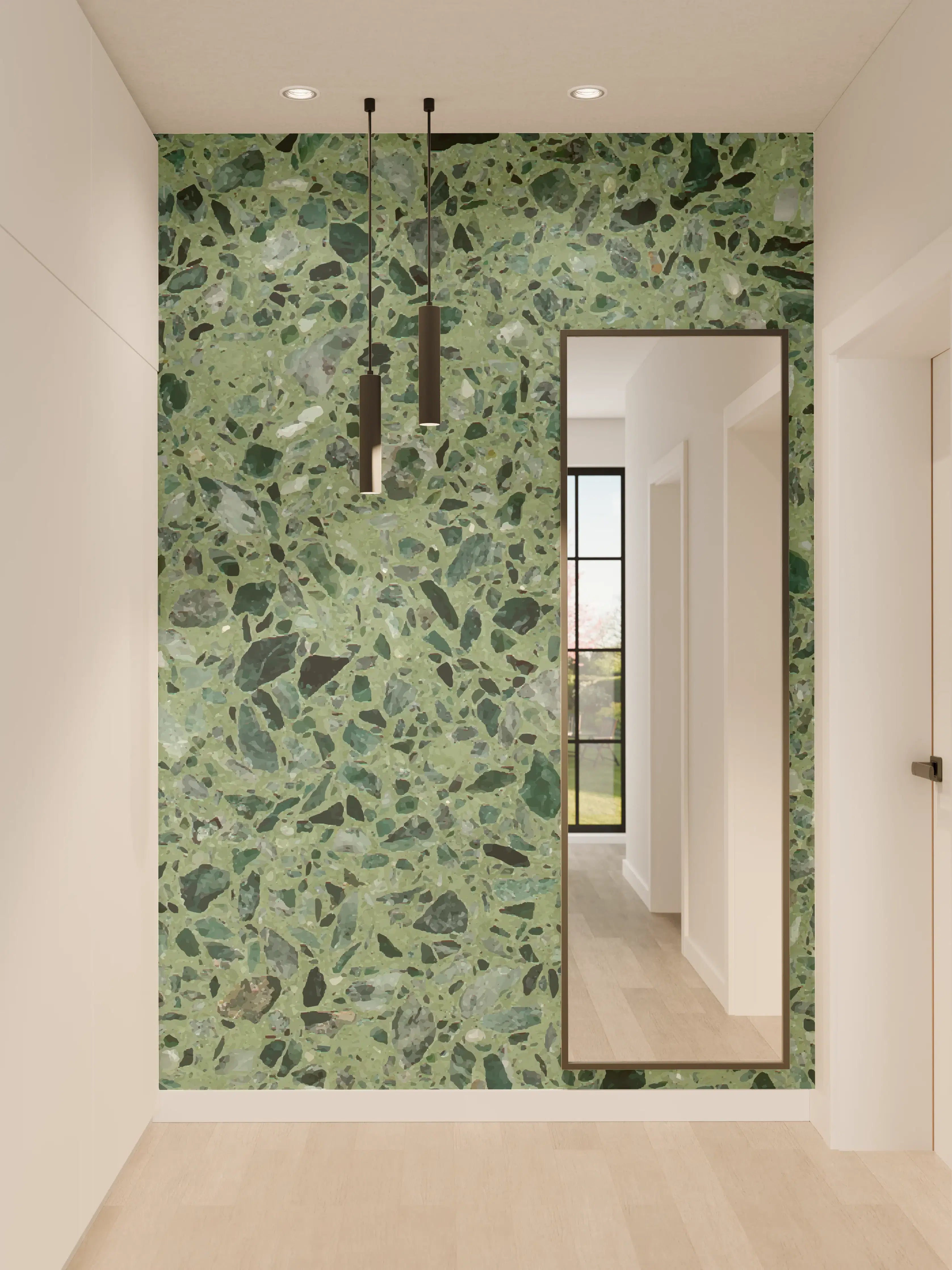 Wandverkleidung Flur - Terrazzo Textur auf türkisem Hintergrund
