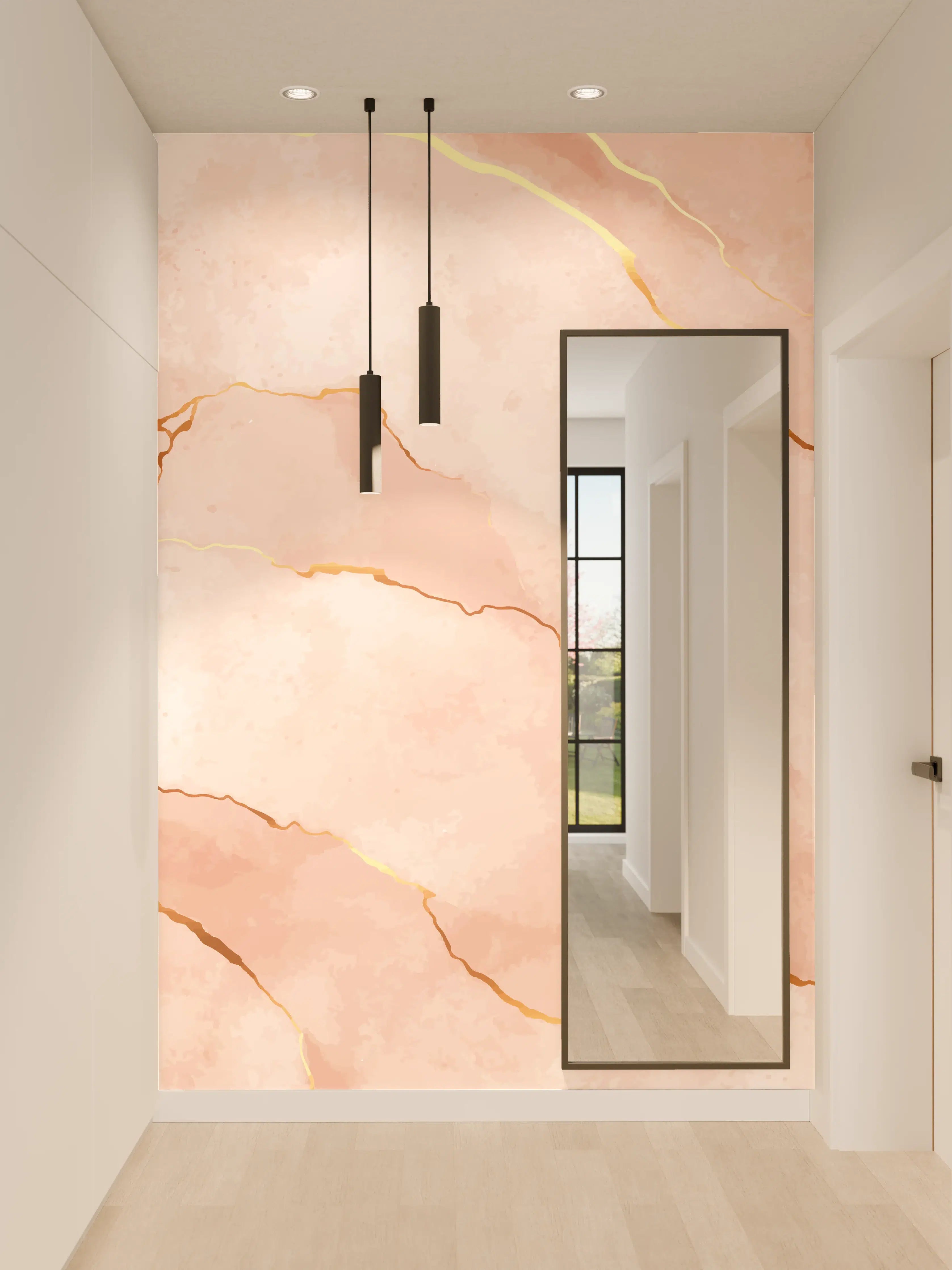 Wandverkleidung Flur - Textur in Roségold - Marmor