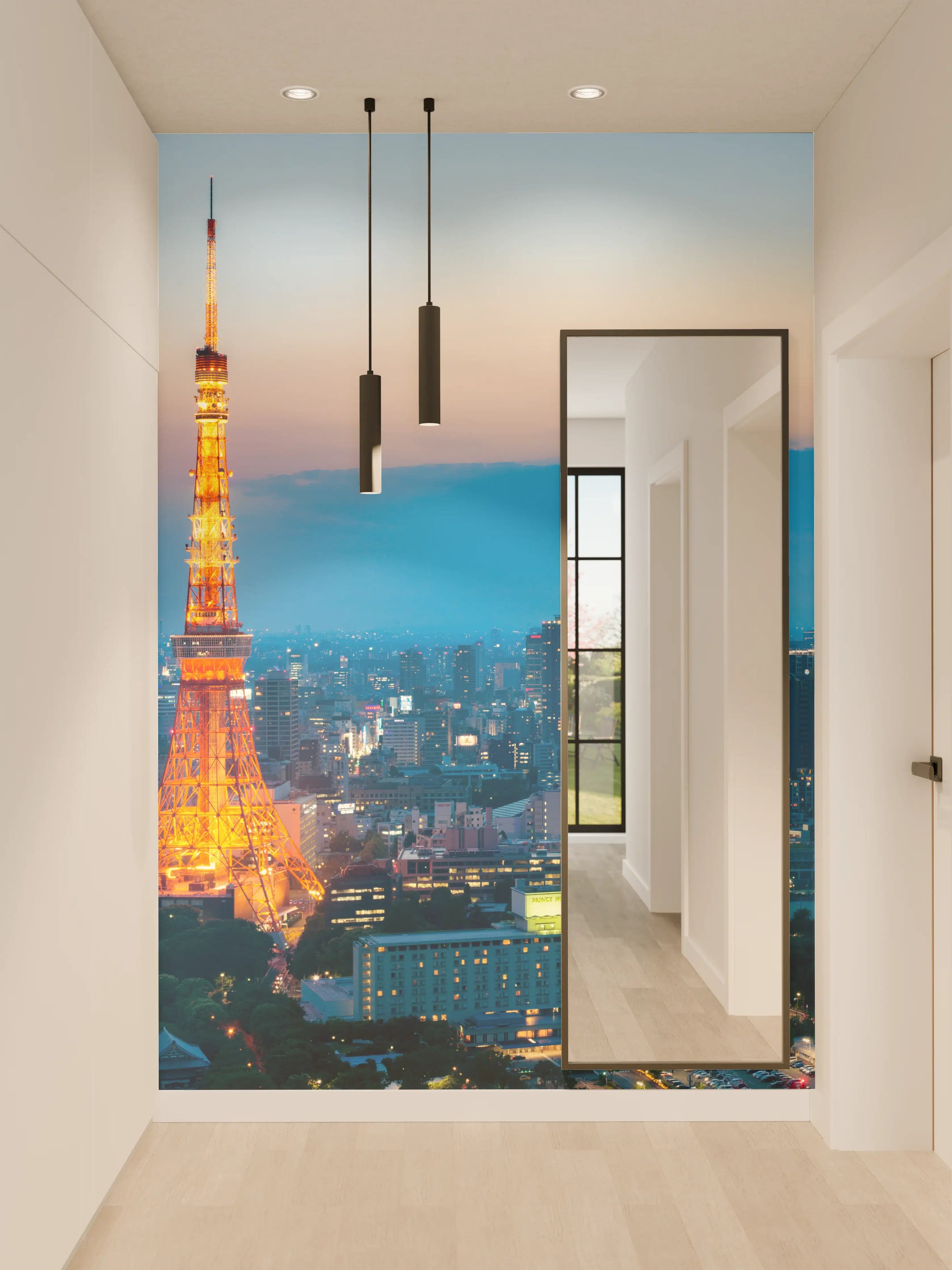 Wandverkleidung Flur - Tokyo Tower bei Nacht