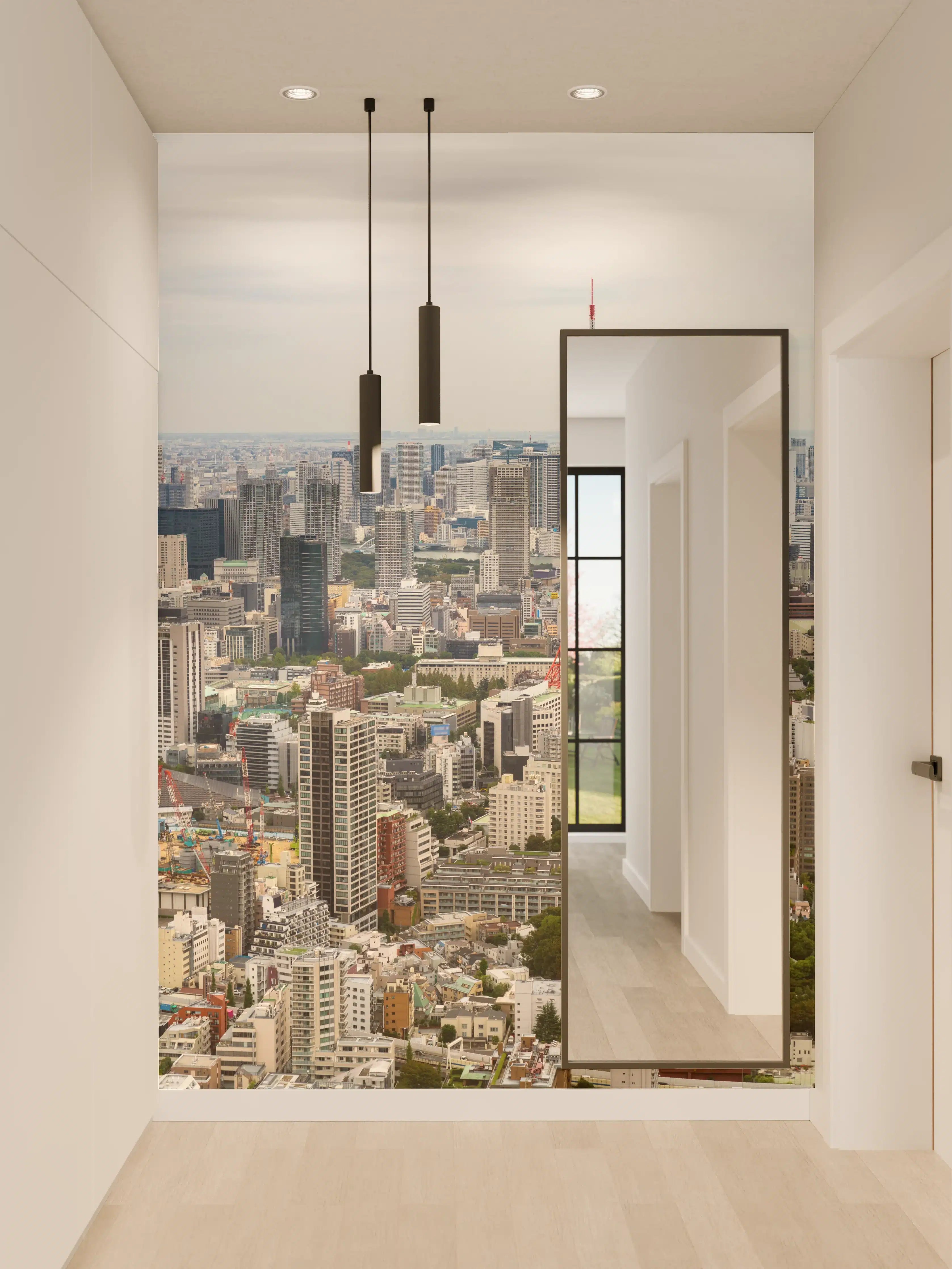 Wandverkleidung Flur - Tokyo Tower im Panorama bei bewölktem Himmel