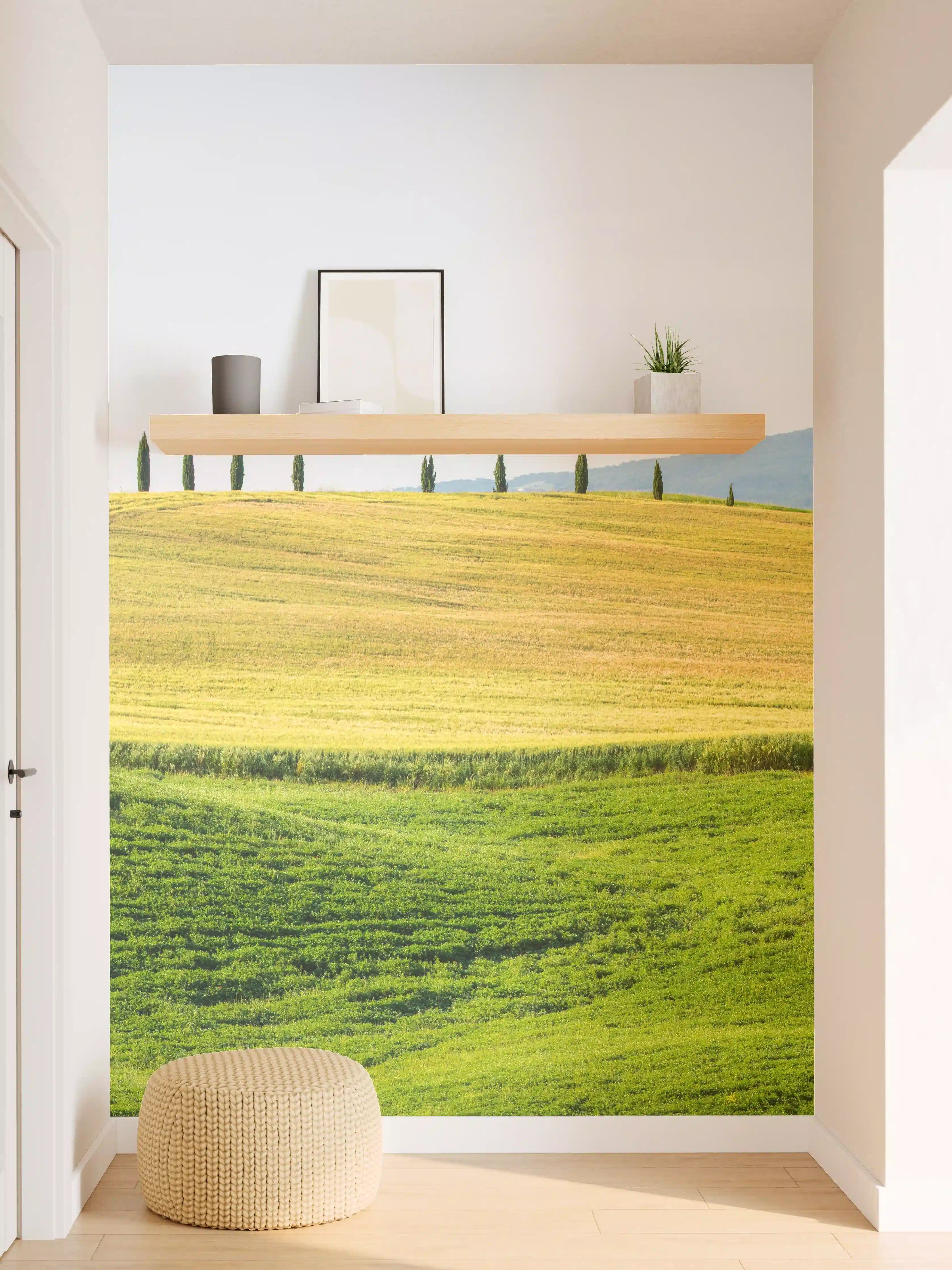 Wandverkleidung Flur - Toskana Hügel Panorama Grün-Gelb