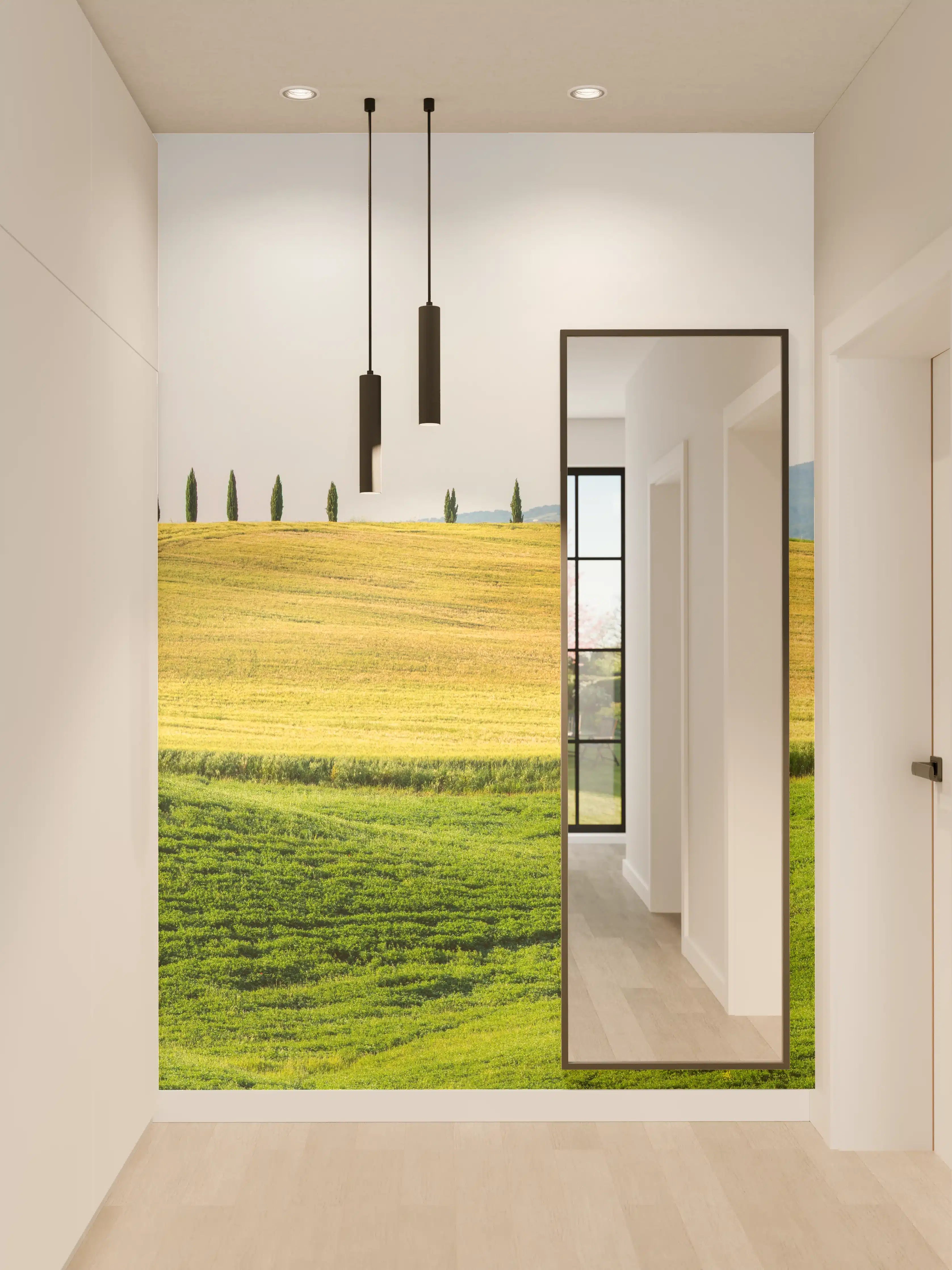 Wandverkleidung Flur - Toskana Hügel Panorama Grün-Gelb