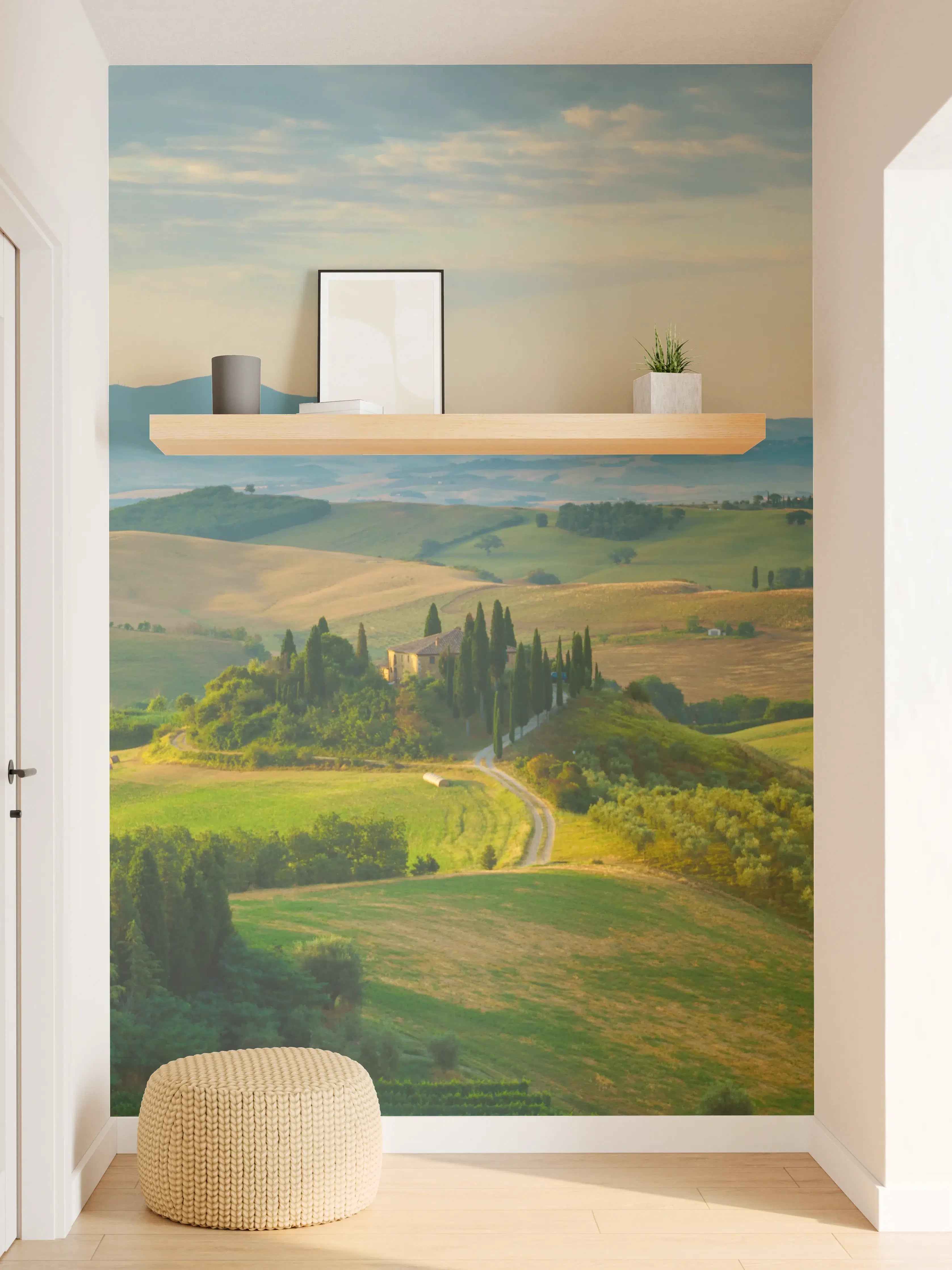 Wandverkleidung Flur - Toskana Hügellandschaft Grün-Gold