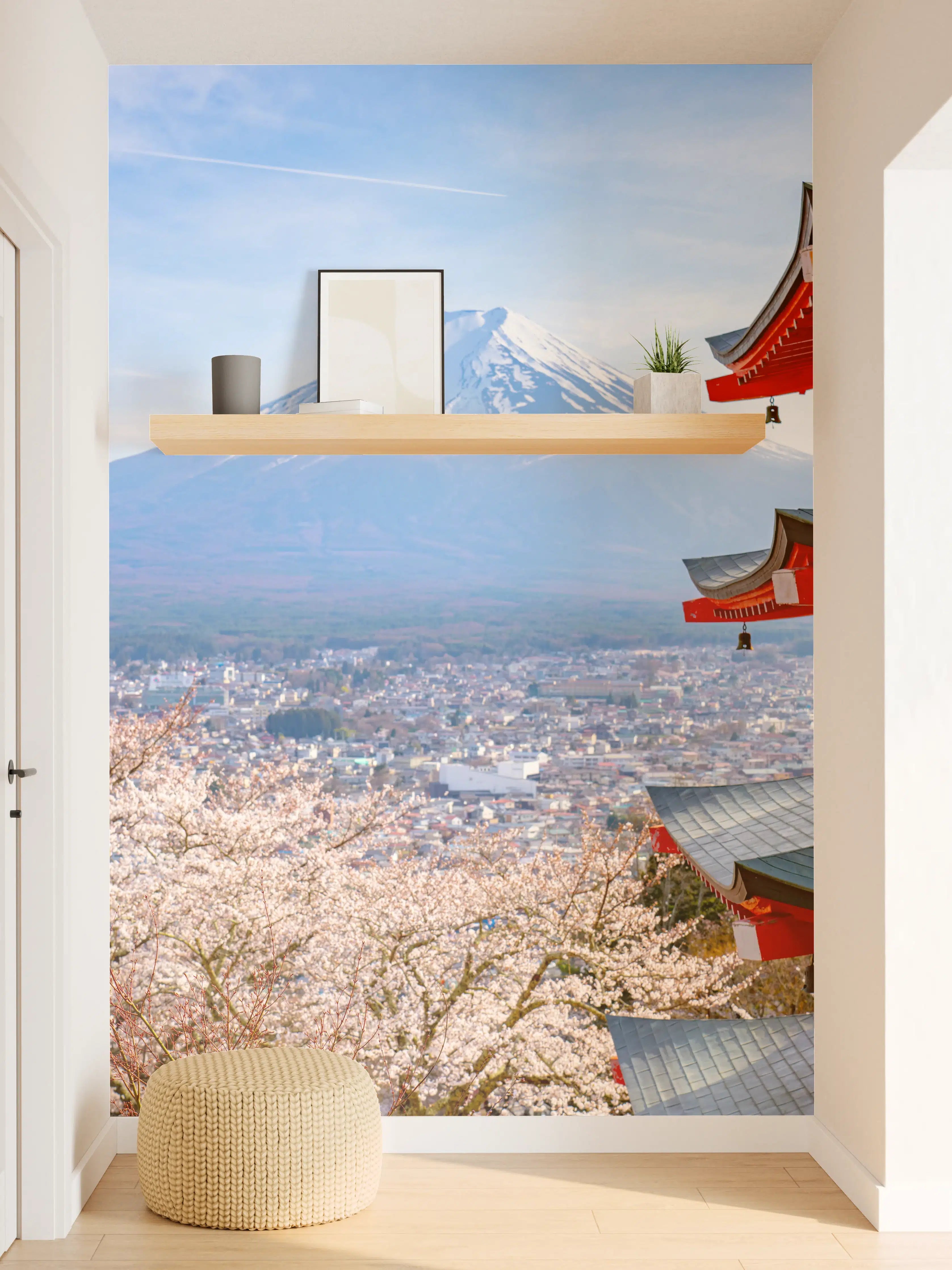 Wandverkleidung Flur - Traditionelle japanische Pagode mit Blick auf den Fuji