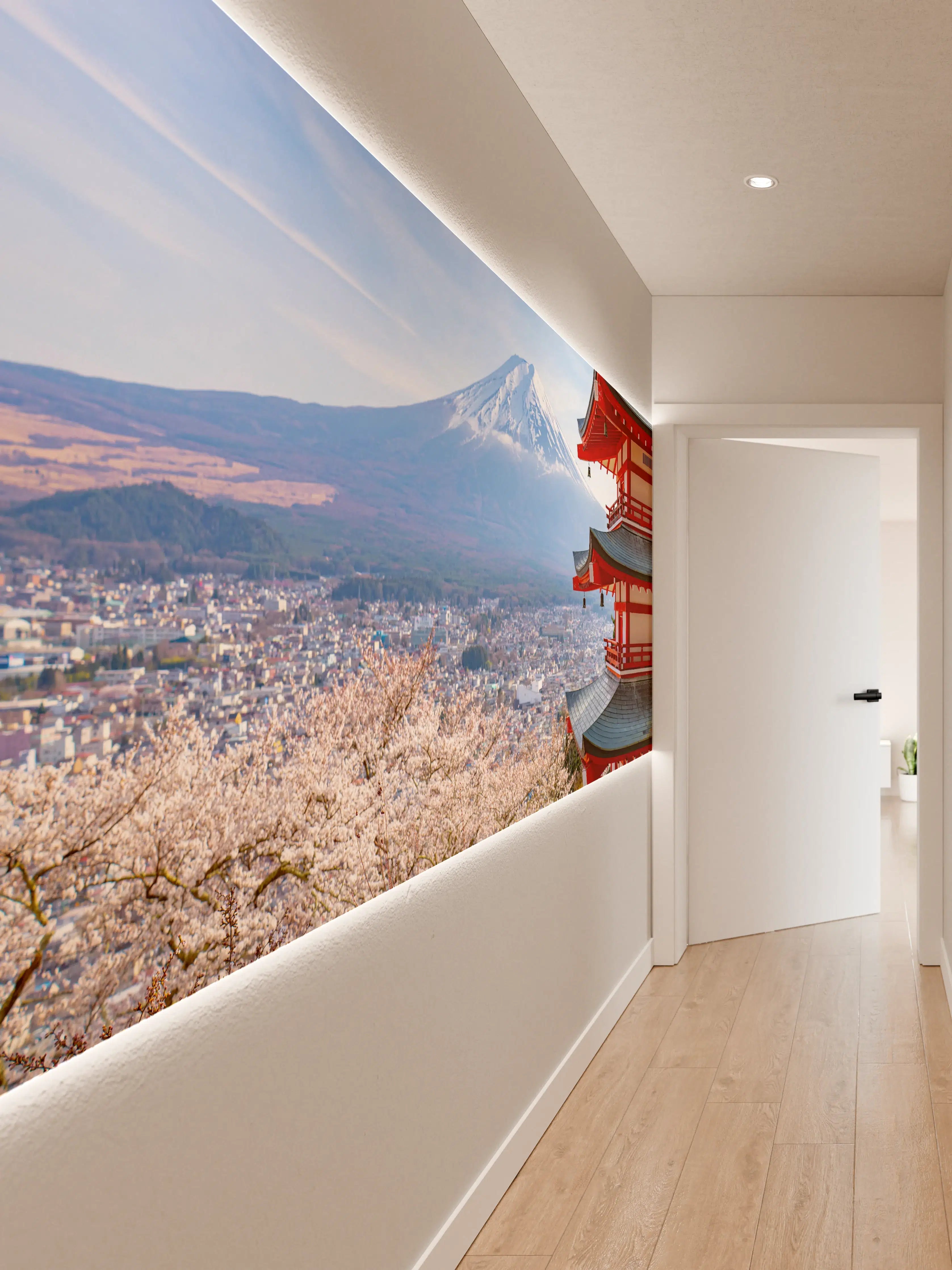 Wandverkleidung Flur - Traditionelle japanische Pagode mit Blick auf den Fuji