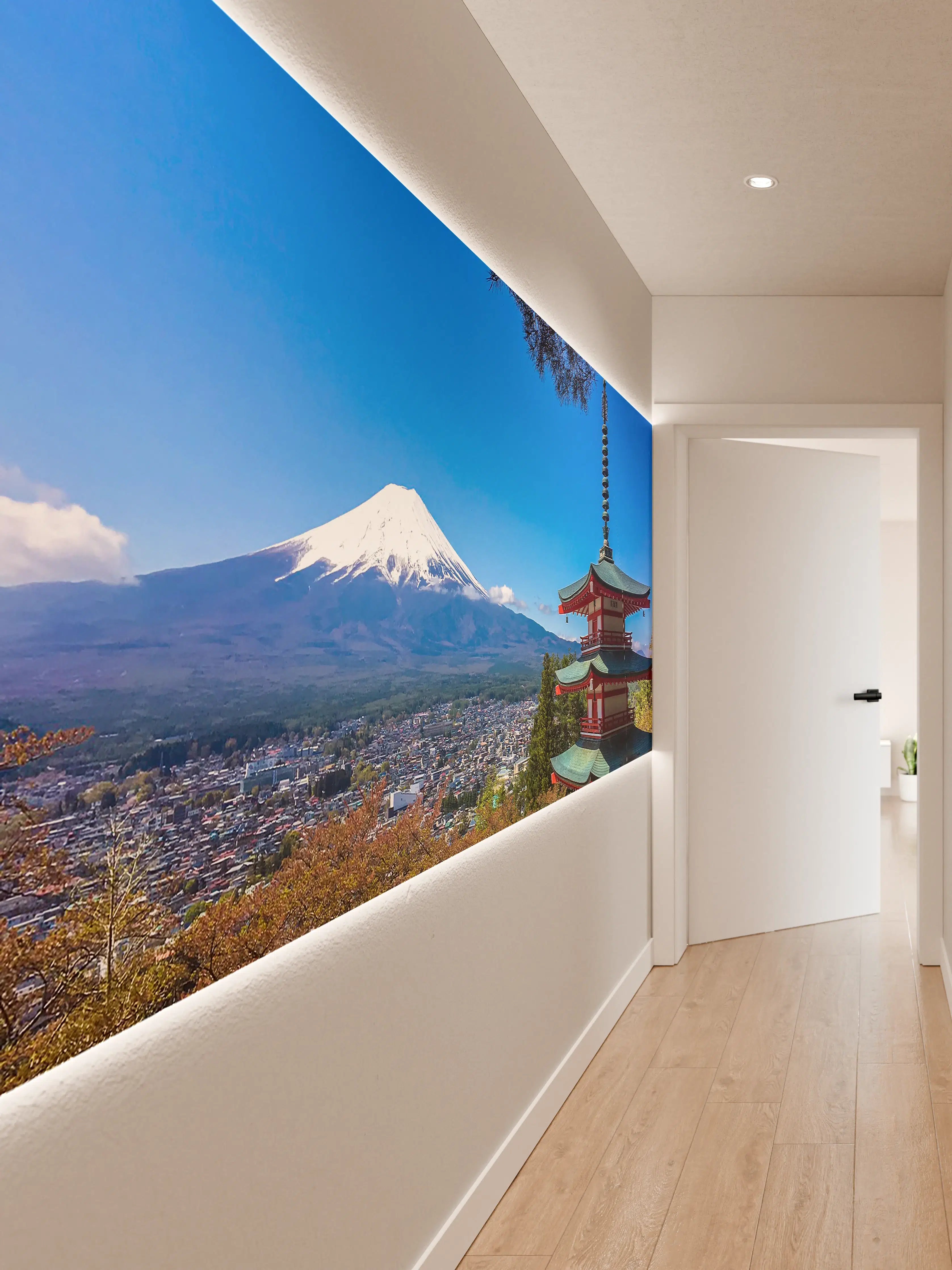Wandverkleidung Flur - Traditionelles Japan: Mount Fuji und Pagode im Frühling