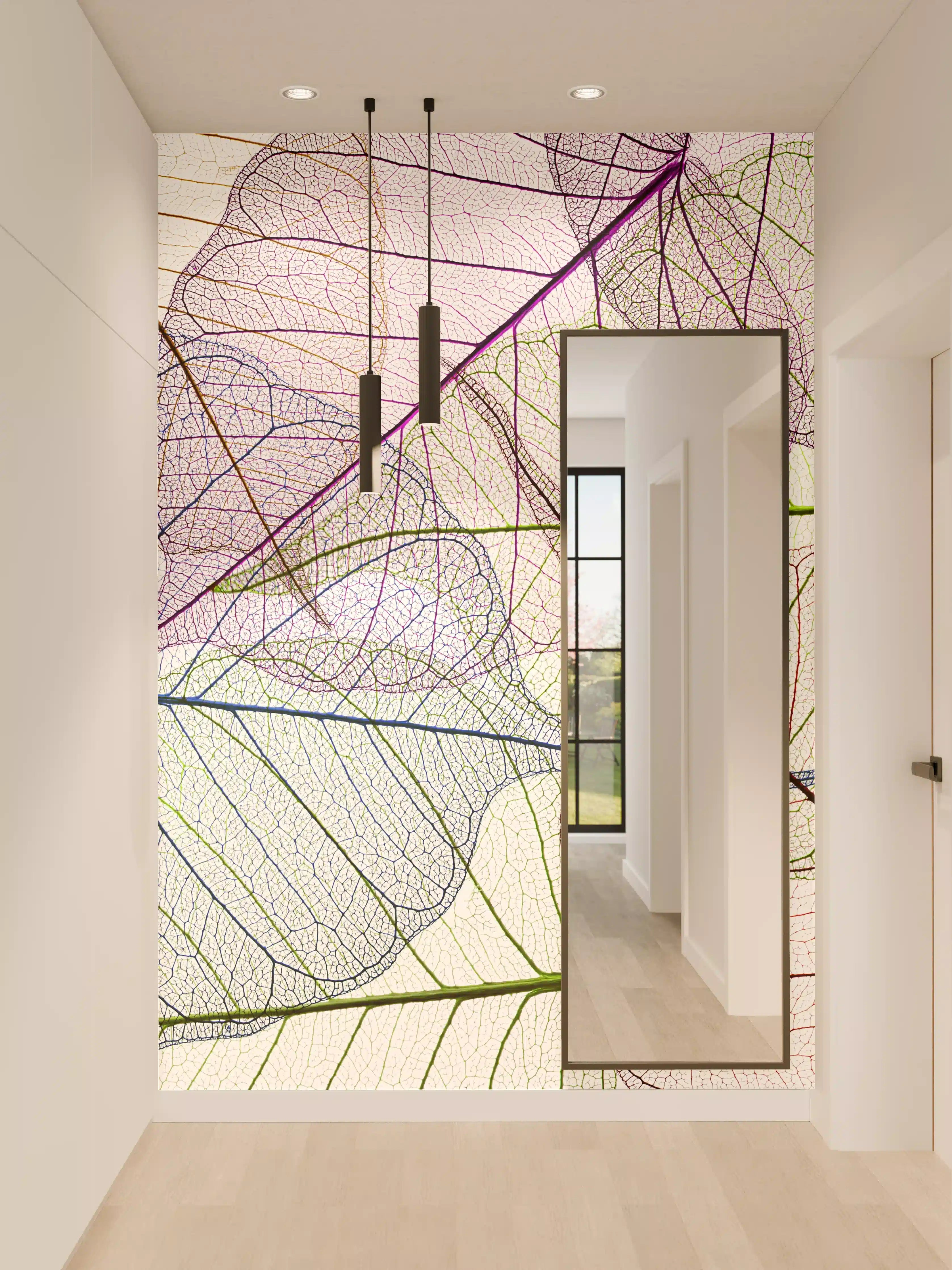 Wandverkleidung Flur - Transparentes, farbenfrohes Blätter-Design