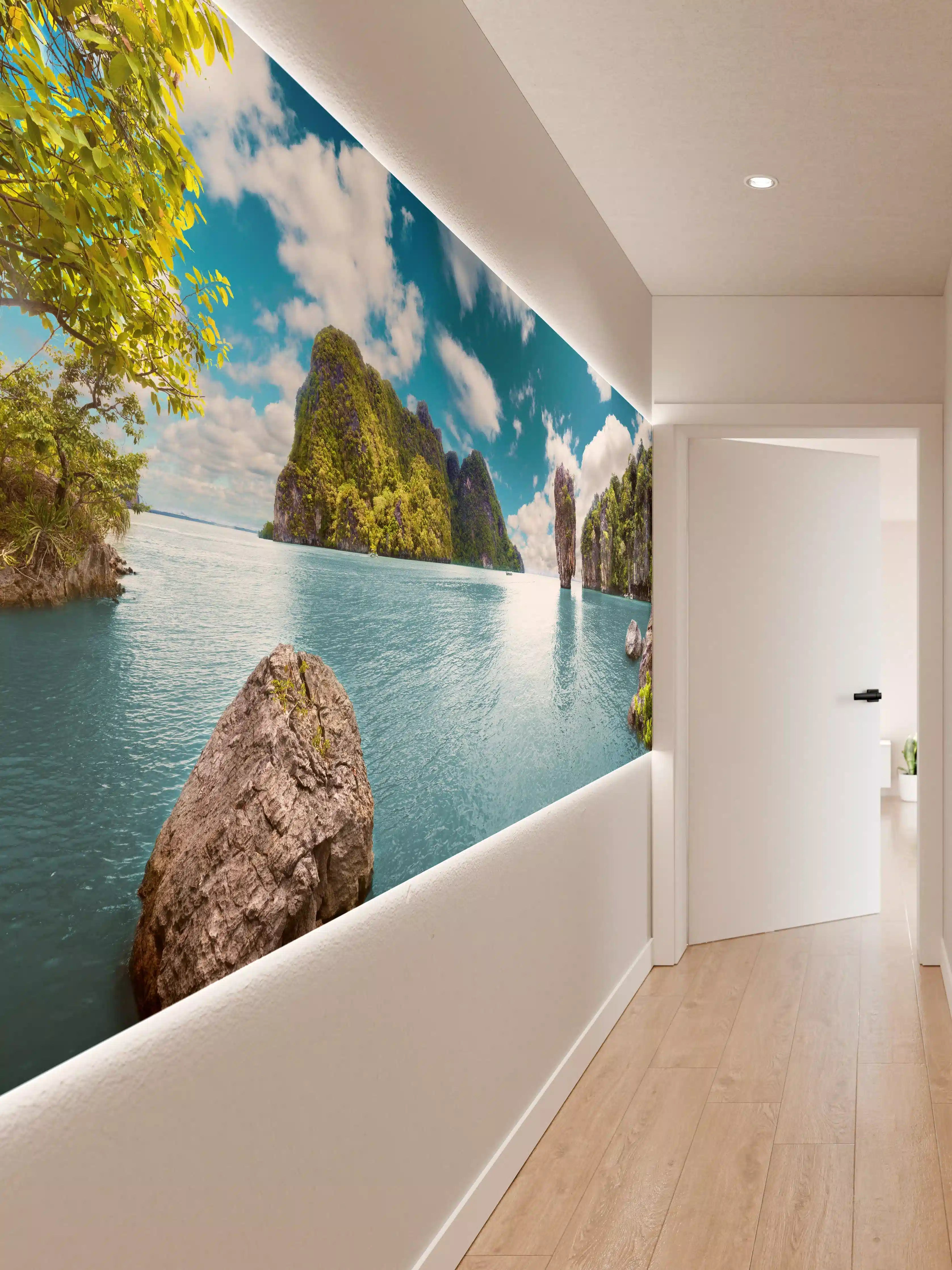 Wandverkleidung Flur - Traumhafte exotische Landschaft am Wasser