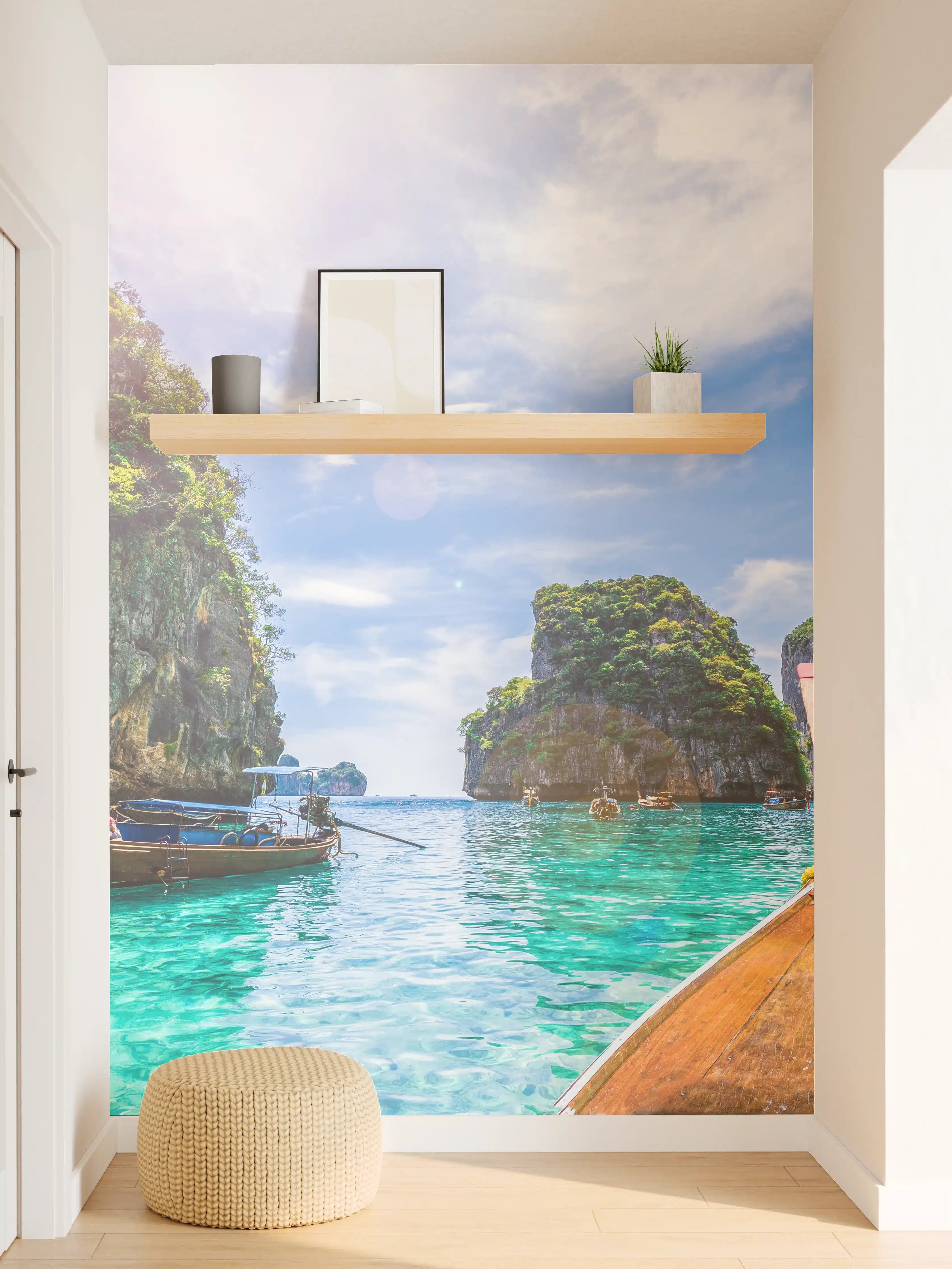 Wandverkleidung Flur - Traumhafter Thai-Meerblick mit Longtail-Booten