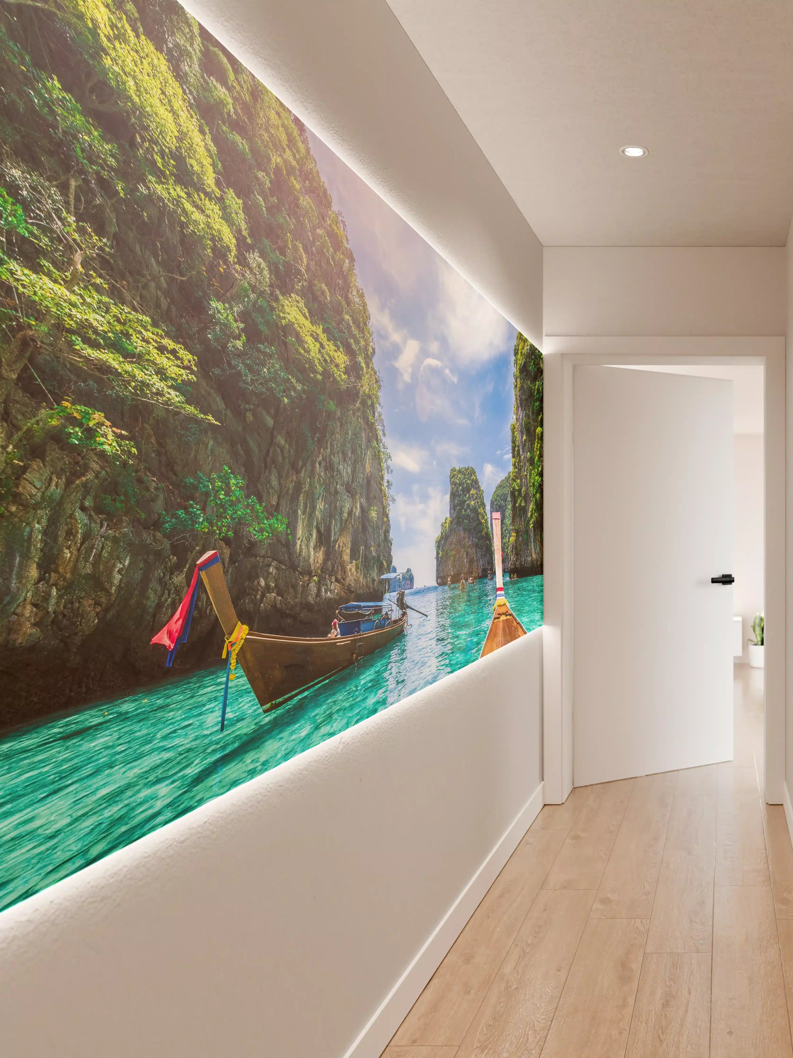 Wandverkleidung Flur - Traumhafter Thai-Meerblick mit Longtail-Booten
