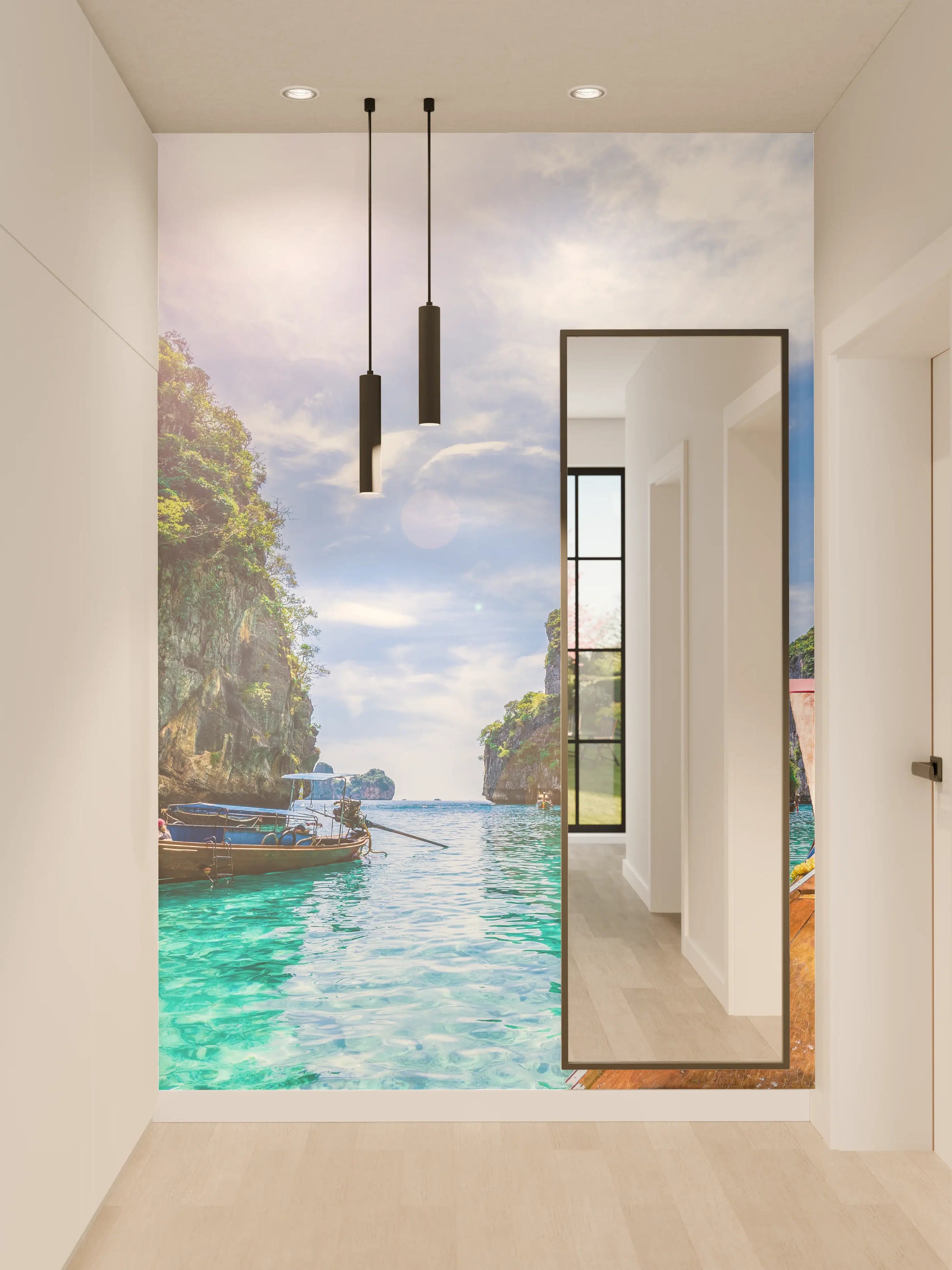 Wandverkleidung Flur - Traumhafter Thai-Meerblick mit Longtail-Booten