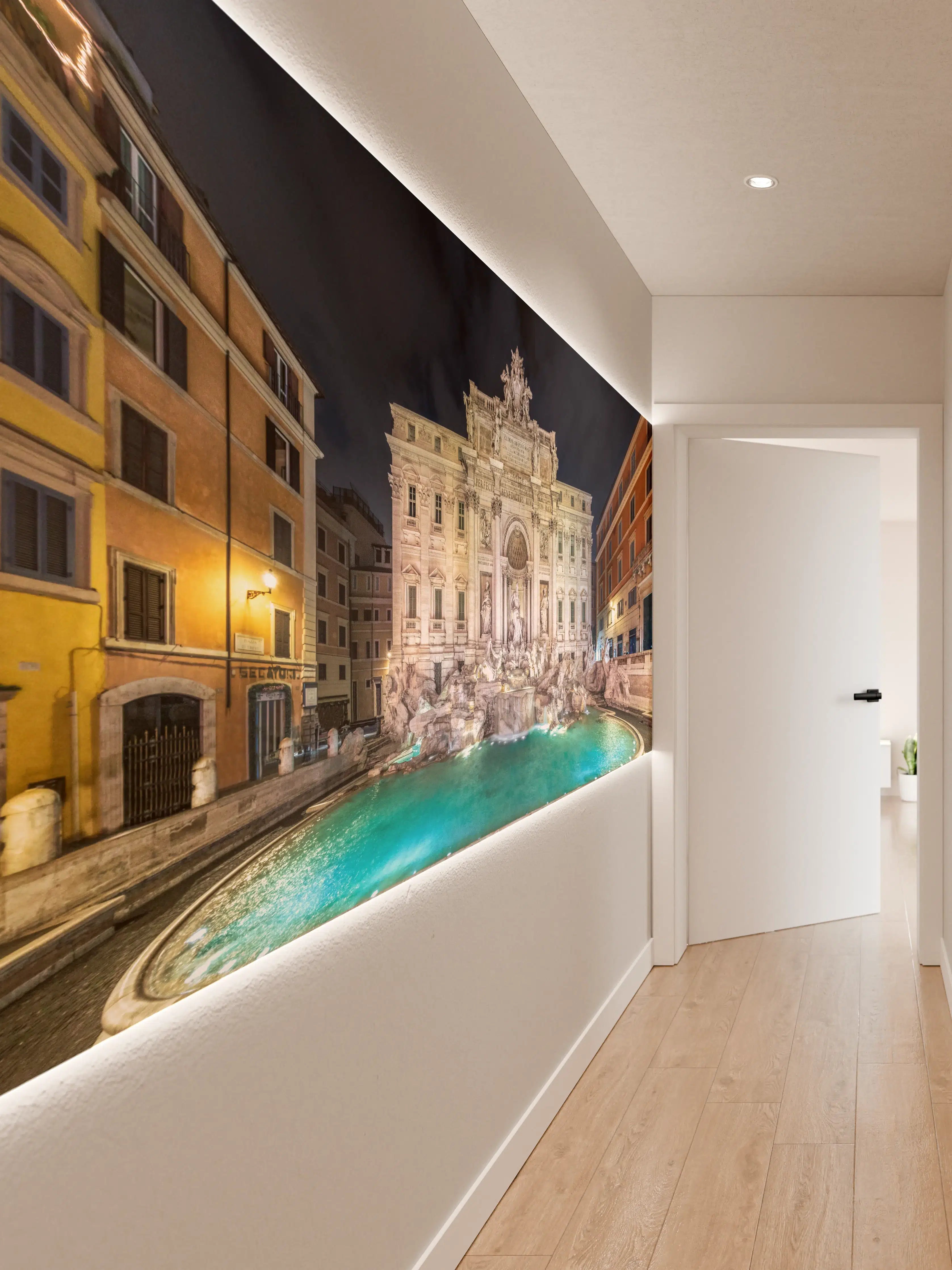 Wandverkleidung Flur - Trevi-Brunnen Nacht Türkis-Beige