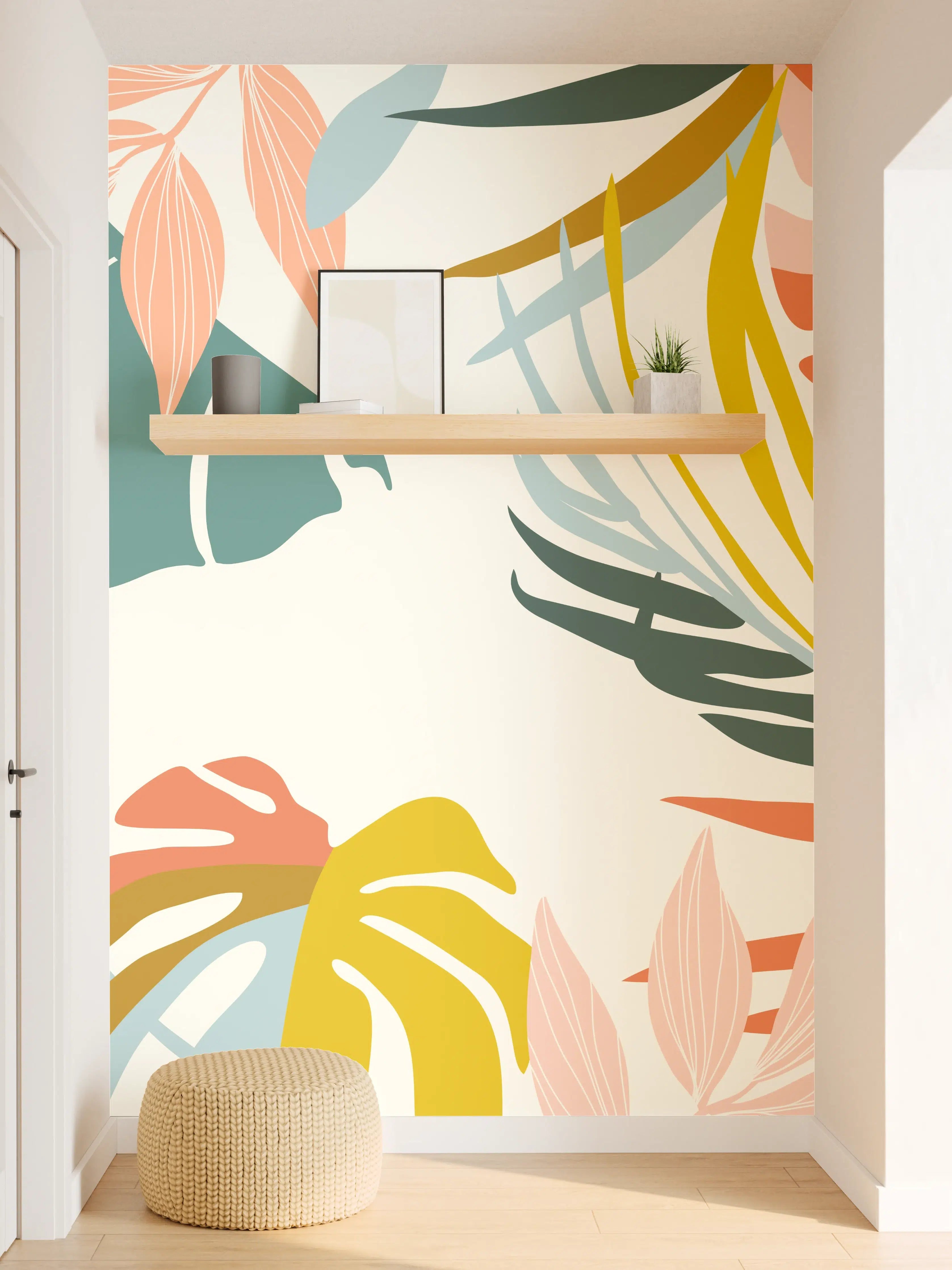 Wandverkleidung Flur - Tropische Blatt Illustration Pastell