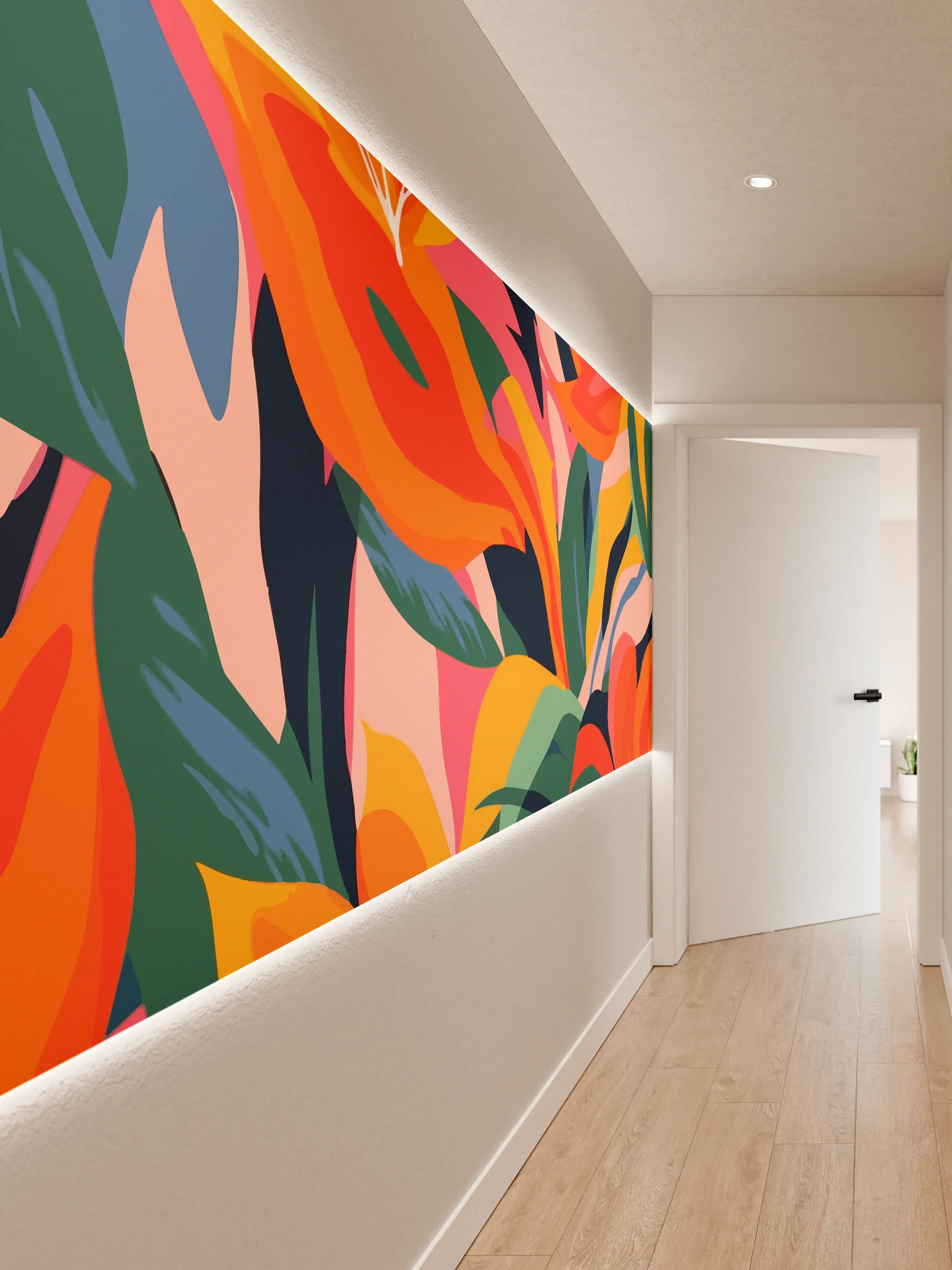 Wandverkleidung Flur - Tropische Bunte Blumenillustration