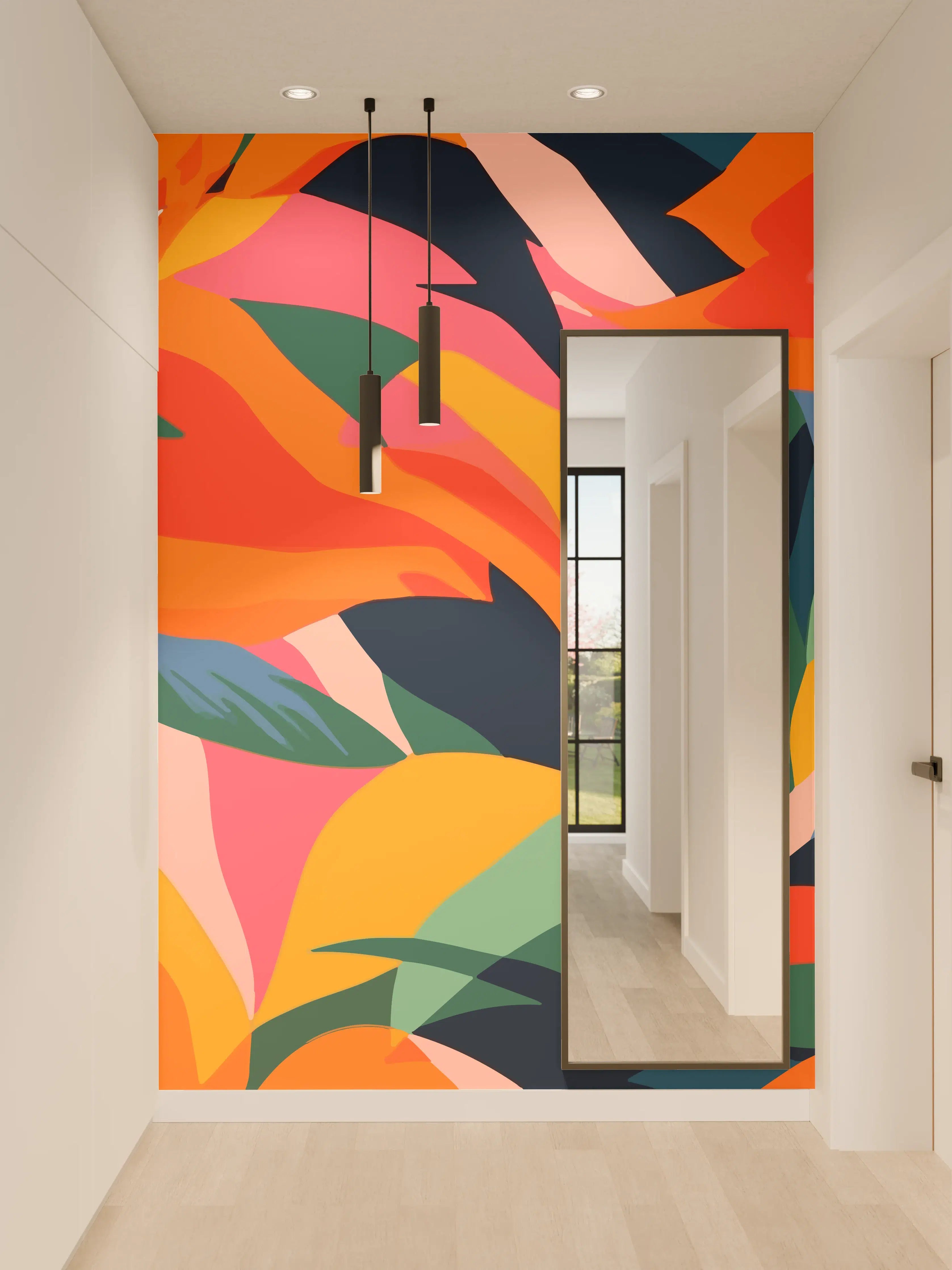 Wandverkleidung Flur - Tropische Bunte Blumenillustration